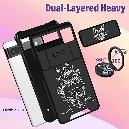 Miniatura 5 de Funda 2 en 1 para Google Pixel 6A para mujeres, bonita funda de mariposa para niñas, diseño femenino de mariposa blanca con funda para cámara +