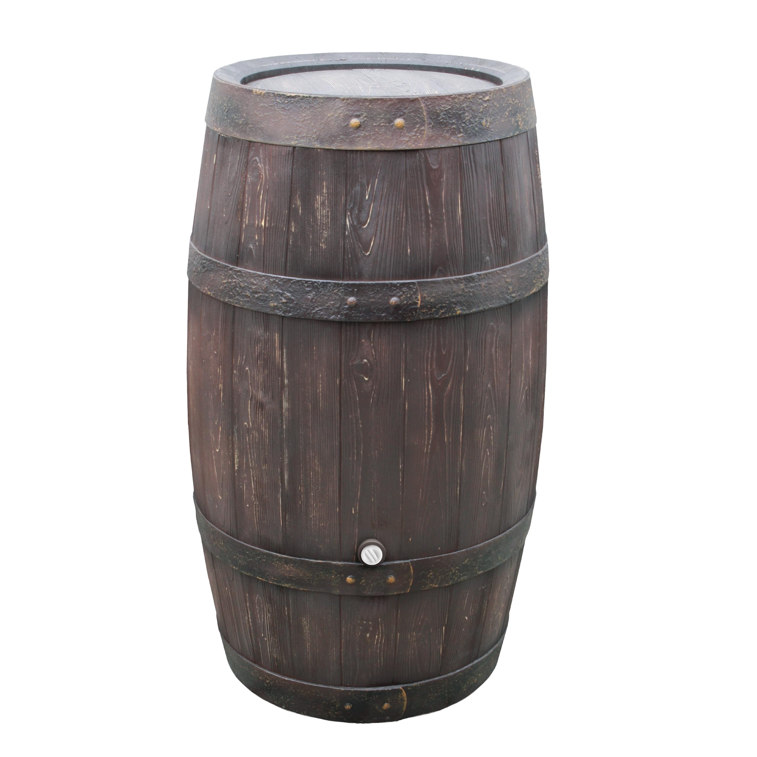 Prosperplast Regentonne rund Regenwassertank Barrique 250 Liter in braun UV- und witterungsbeständigem Material Regenfass Regenwassertonne mit kindersicherem Deckel und Messinggewinde
