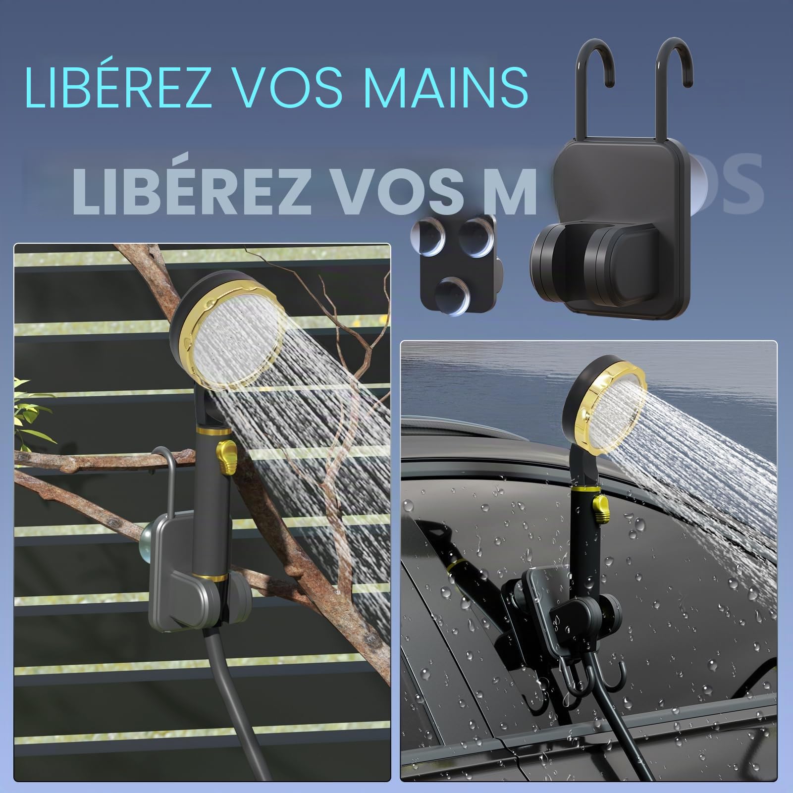 BSEED Douche Portable pour Camping avec Chauffe-eau à Immersion, Douche de Camping Rechargeable 6000mAh avec Affichage LED Intelligent, Douche Extérieure pour la Randonnée, les Voyages, les Animaux de