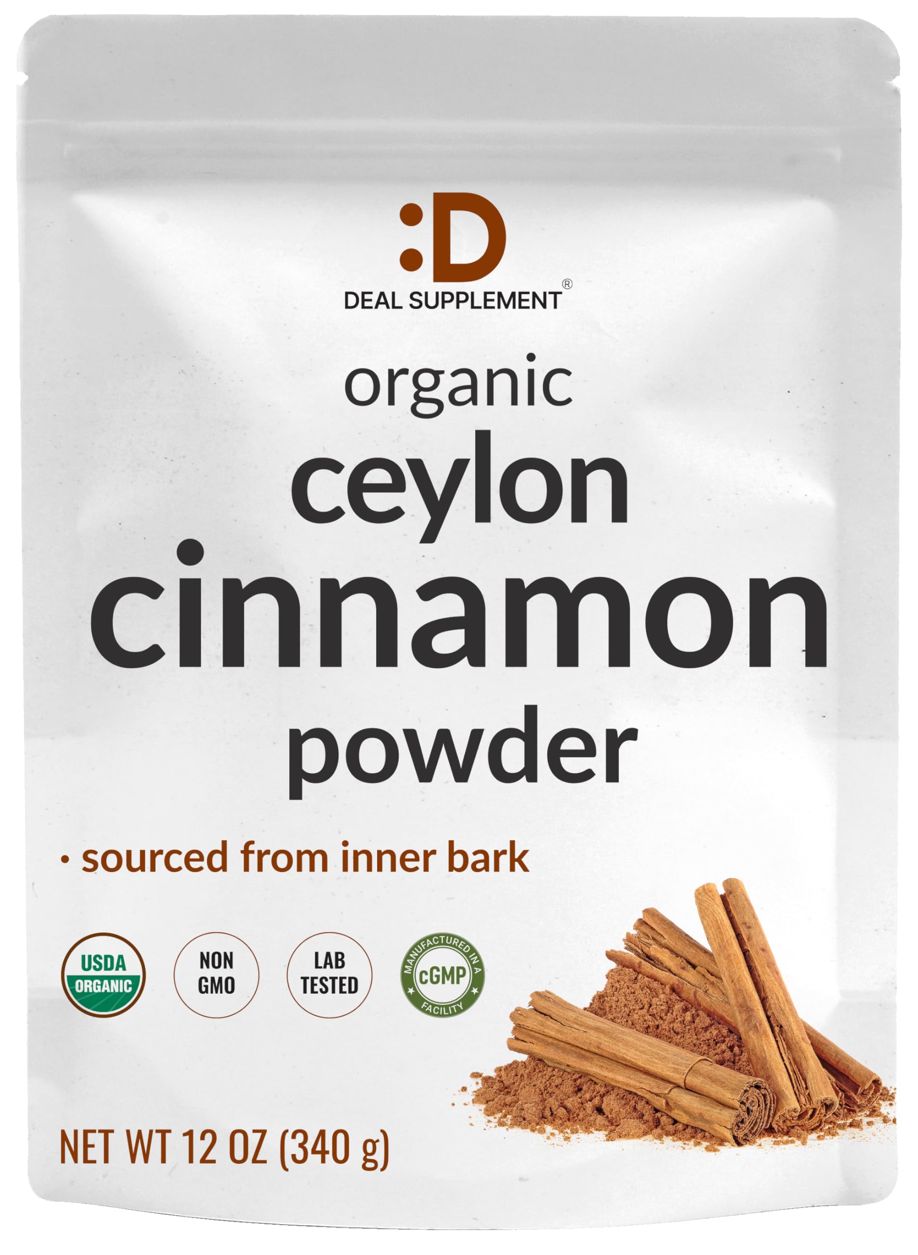 DEAL SUPPLEMENT Organic Ceylon Cinnamon Powder, 12 oz | Sri Lanka Source | Fine Ground True Ceylon Cinnamon (Cinnamomum Verum) | Smooth, Delicate Flavor for Coffee, Tea, Baking | Non-GMO, Gluten Free