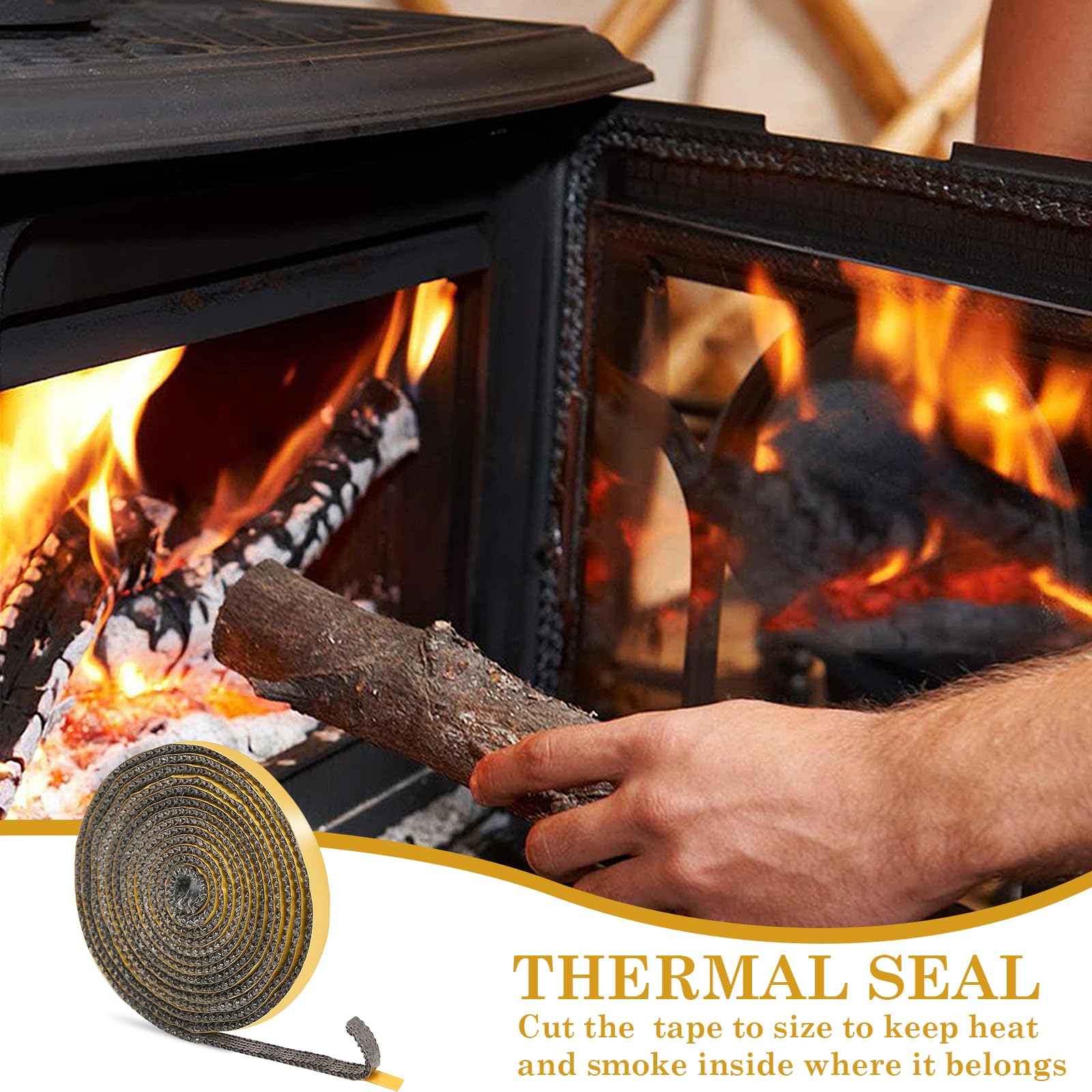 Guarnizione Stufa a Legna, Corda Ermetico Autoadesivo, Triscia Sigillante Resistente al Calore, Guarnizione Forno, Autoadesiva, per Caminetto e Affumicatore Caminetti e Stufe (3mm×10mm×3m)