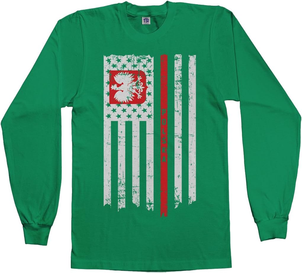 Threadrock Men's Poland USA Polish American Flag Long Sleeve T-Shirt