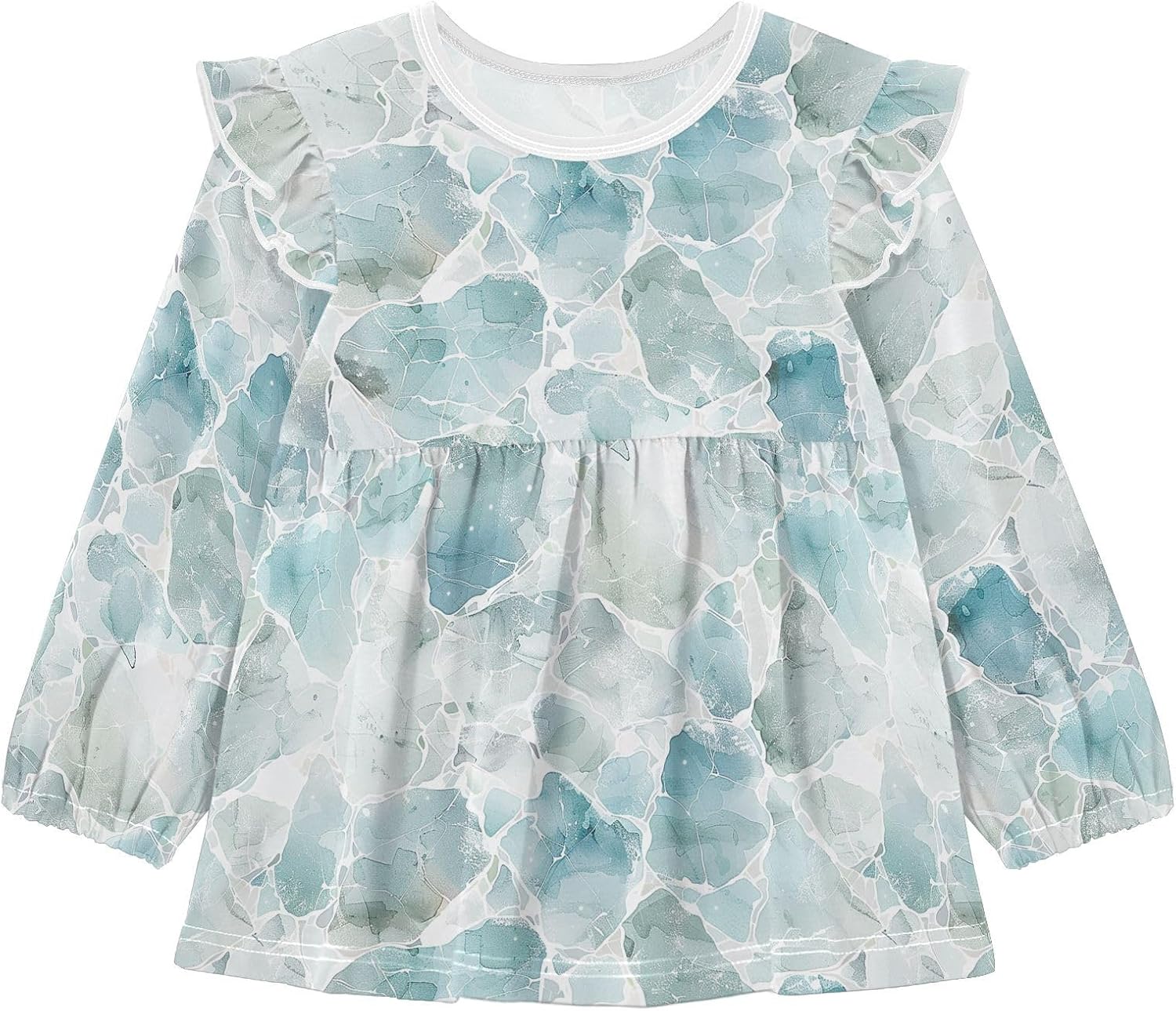 visesunny Toddler Clothes for Girls Sea Salt Marble Pattern Long Sleeve Fall Shirts Cotton Top with Ruffle Collar