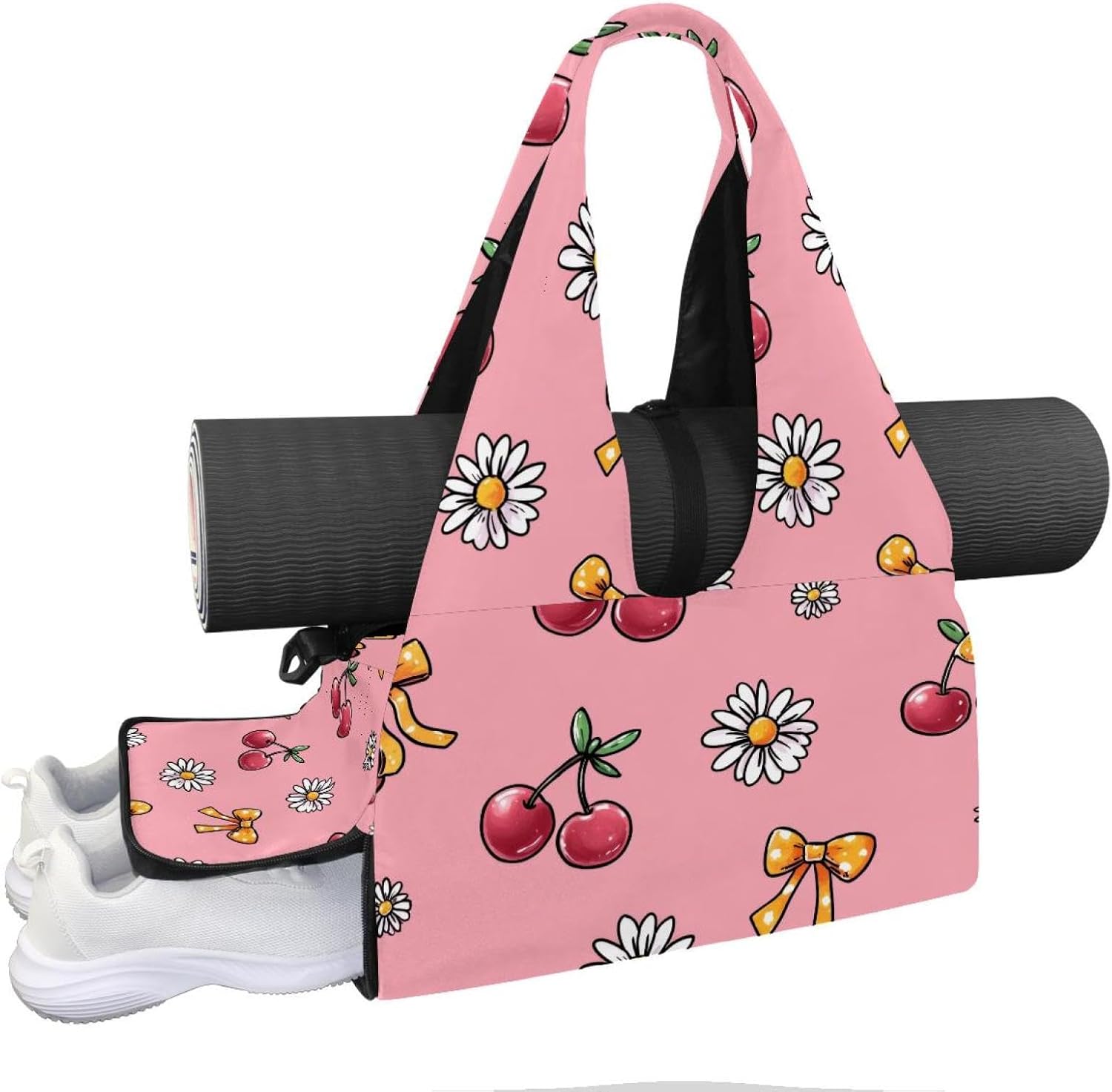 Yoga Mat Bag, Gym Workout Bag with Shoe Compartment, Cactus Florals Pilates Bag for Women, Quick Access Storage Yoga Tote Bag for Sports Travel Office