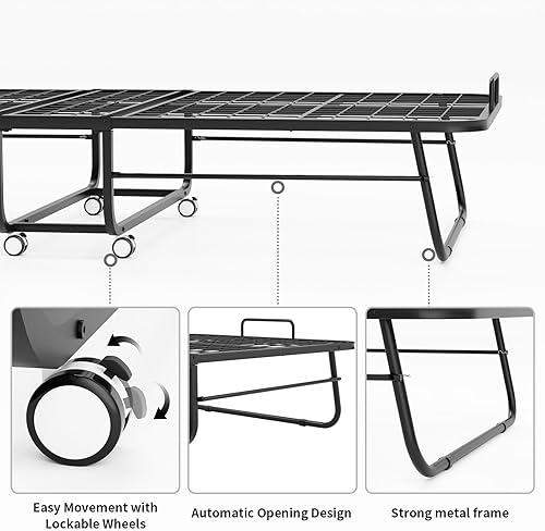 Miniatura 5 de Cama plegable con colchón de espuma viscoelástica, cama plegable de 75 x 31 pulgadas para adultos, cama plegable con marco de metal portátil que