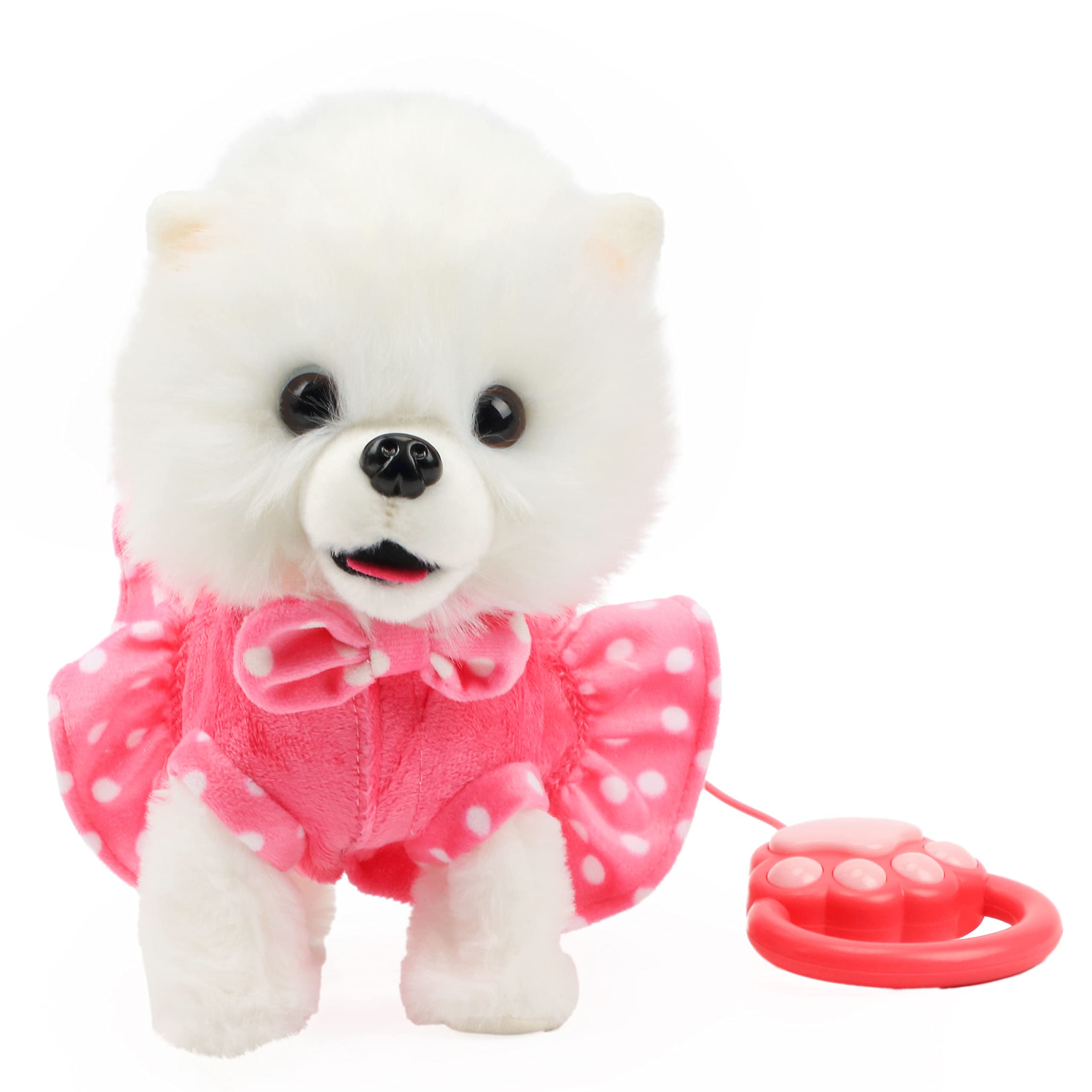 Hopearl Pomerania Que Camina Mascota Electrónica Interactiva Juguete Perro Control Remoto Correa Animado Cachorro Mueve Cabeza Ladra Mueve Cola Regalo para Niños Blanco 25 cm
