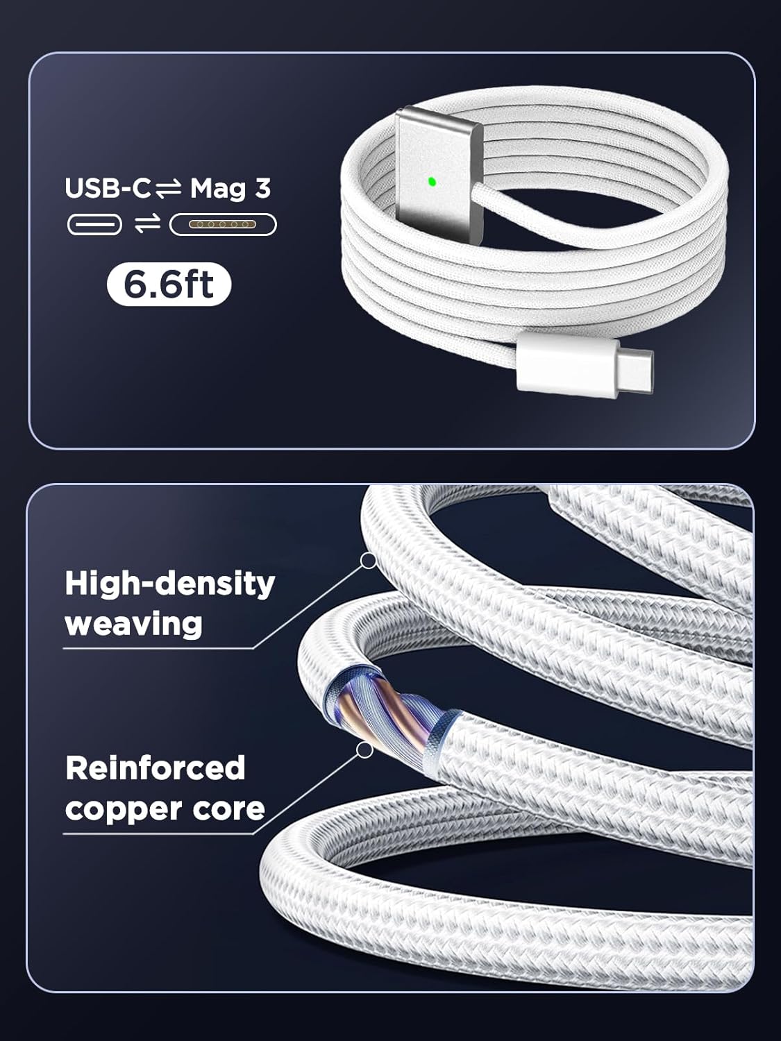 140W Charger for MacBook Pro 16/14 inch Mac Air 15/13 inch 【Original Quality】 2021-2025 M1–M4 6.6FT Magnetic 3 Cable LED & Type C Fast Charger Power Adapter - Between 2021-2025