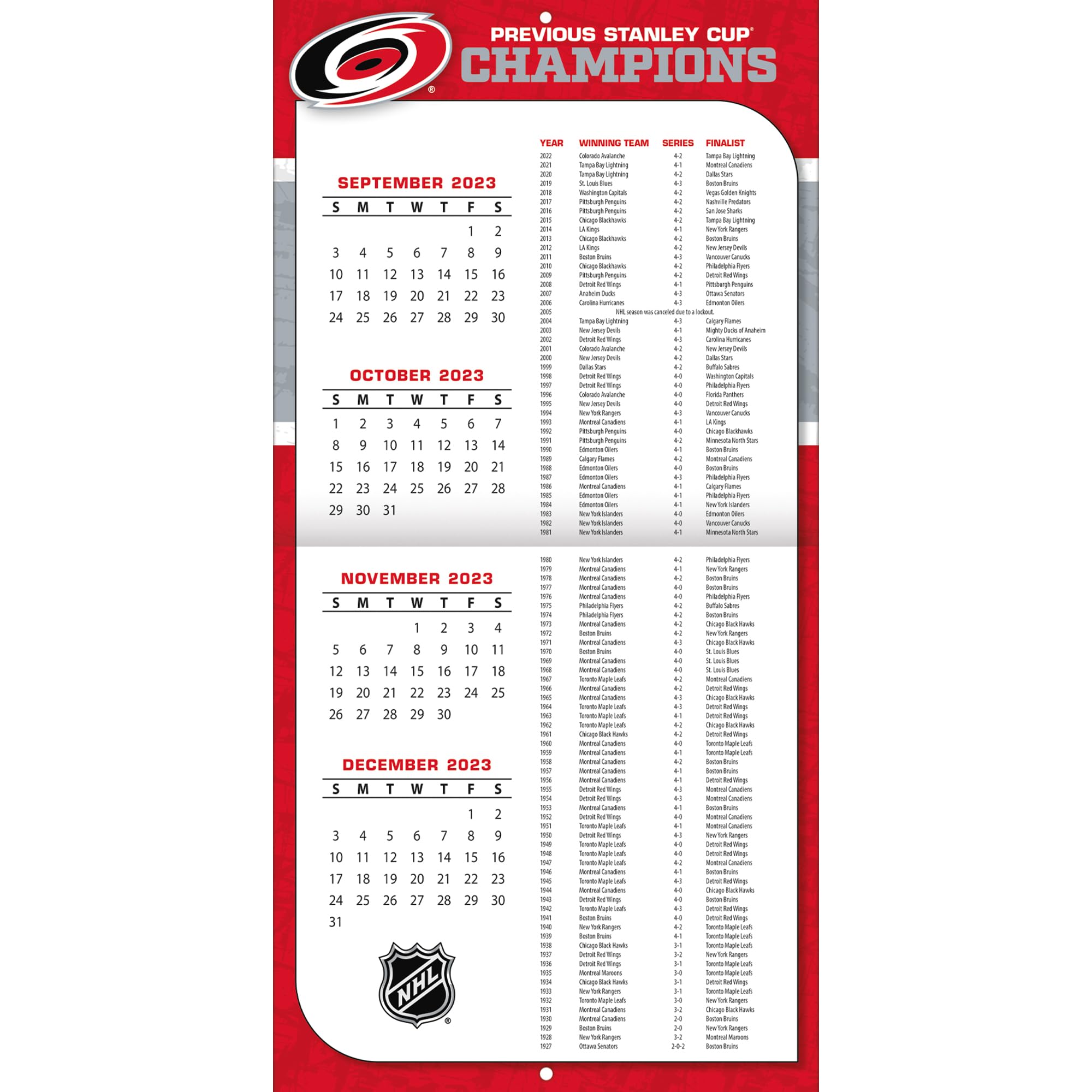 NHL Carolina Hurricanes 12x 12 2024 Wall Calendar