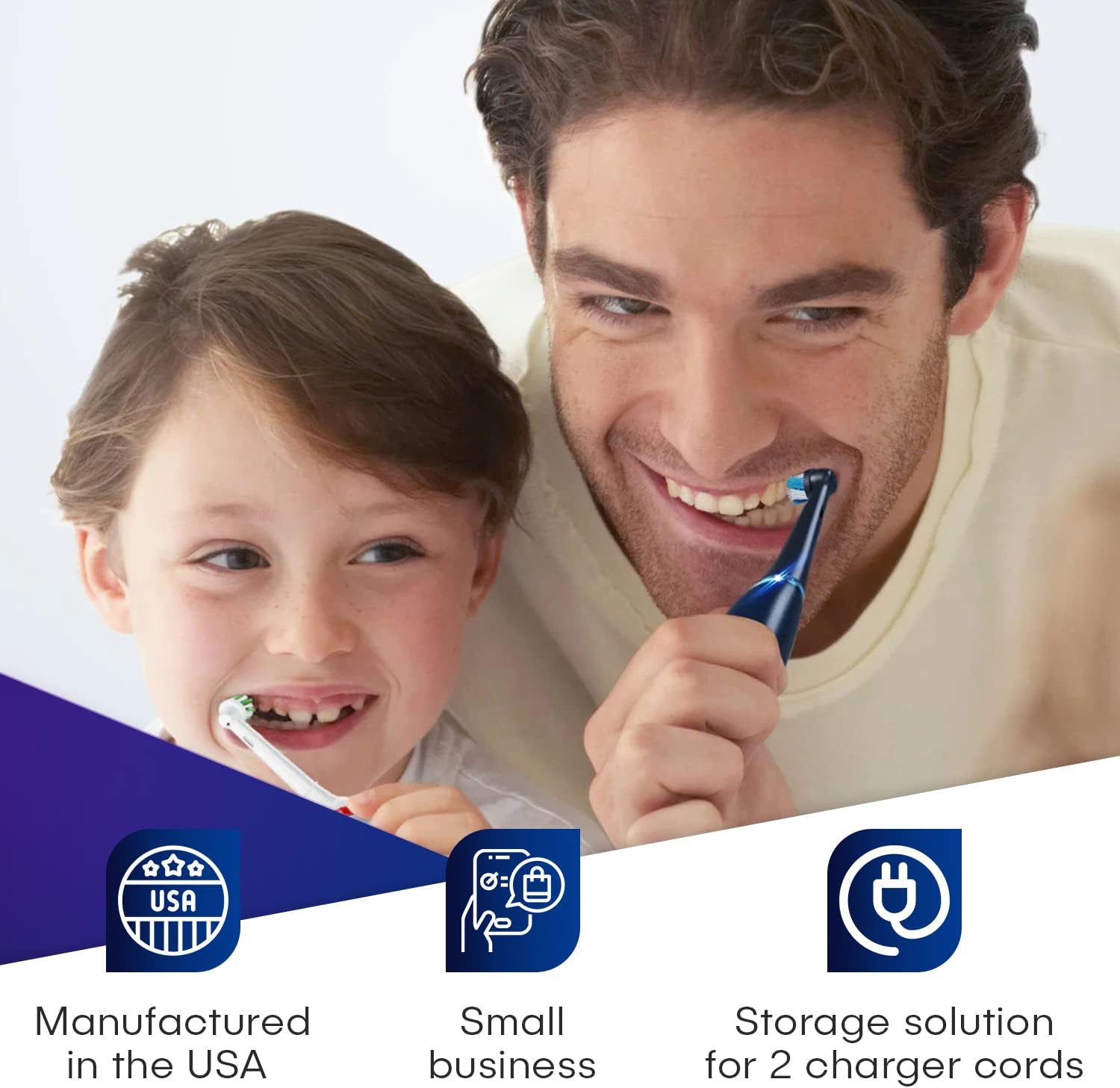 Electric Toothbrush Holder, Wall Mount, Compatible with Oral-B, Holds 2 Chargers, Mounts on Double Duplex Outlet ONLY. (Charger/Brushes NOT Included), White, OB2C-DSDV