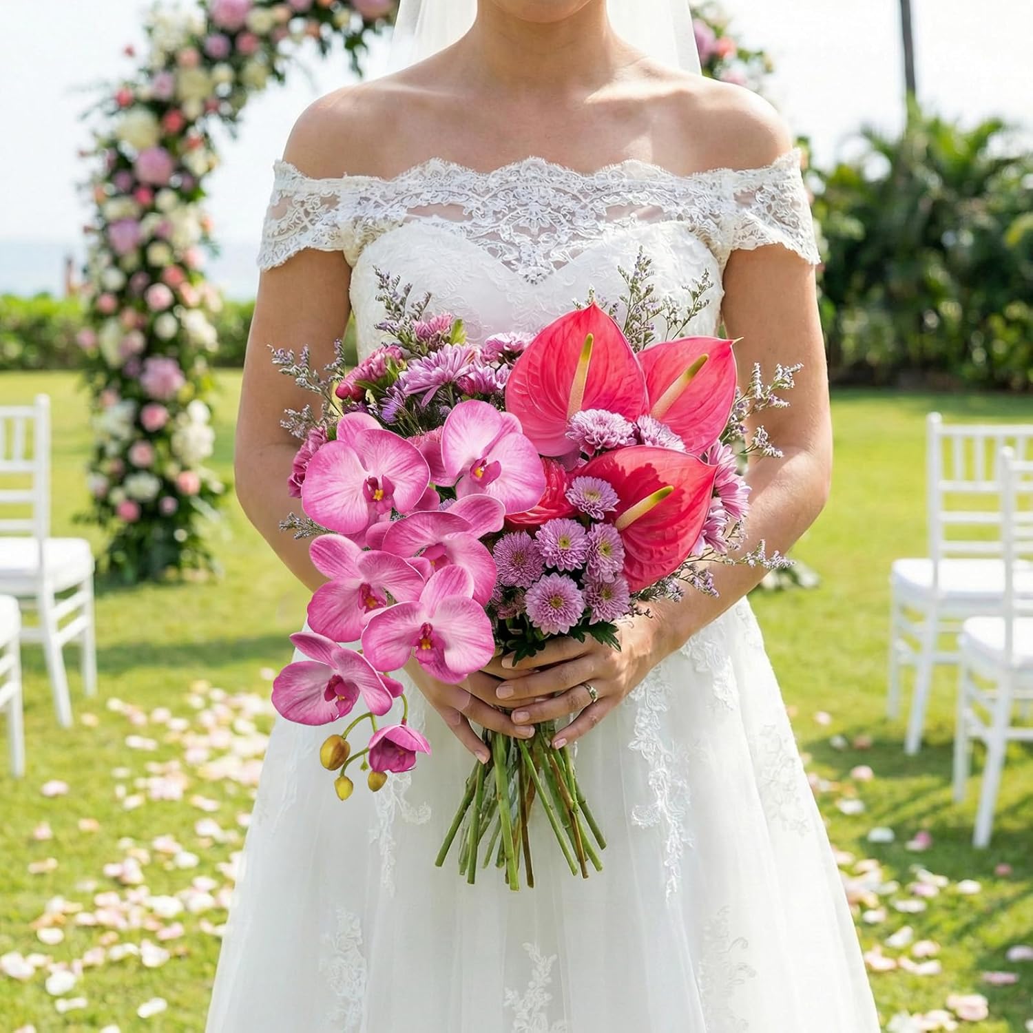 Vintage Pink Orchid Artificial Flowers 29.52" Real Touch Latex Faux Butterfly Pink Phalaenopsis Branches Fake Flower for Home Party Wedding Bridal Shower Decoration