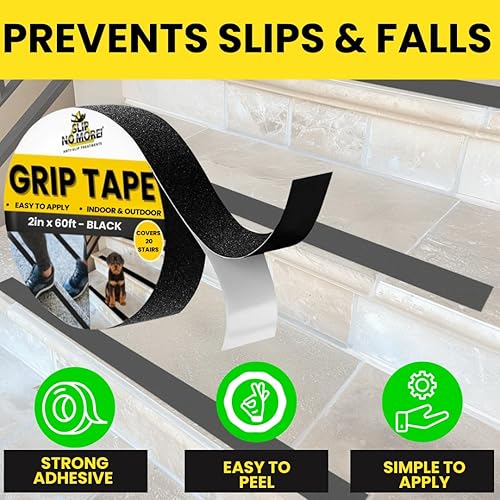 Miniatura 2 de Cinta de agarre cinta de tracción antideslizante resistente, color negro, 2 pulgadas x 15 pies, impermeable, cinta antideslizante para escaleras y