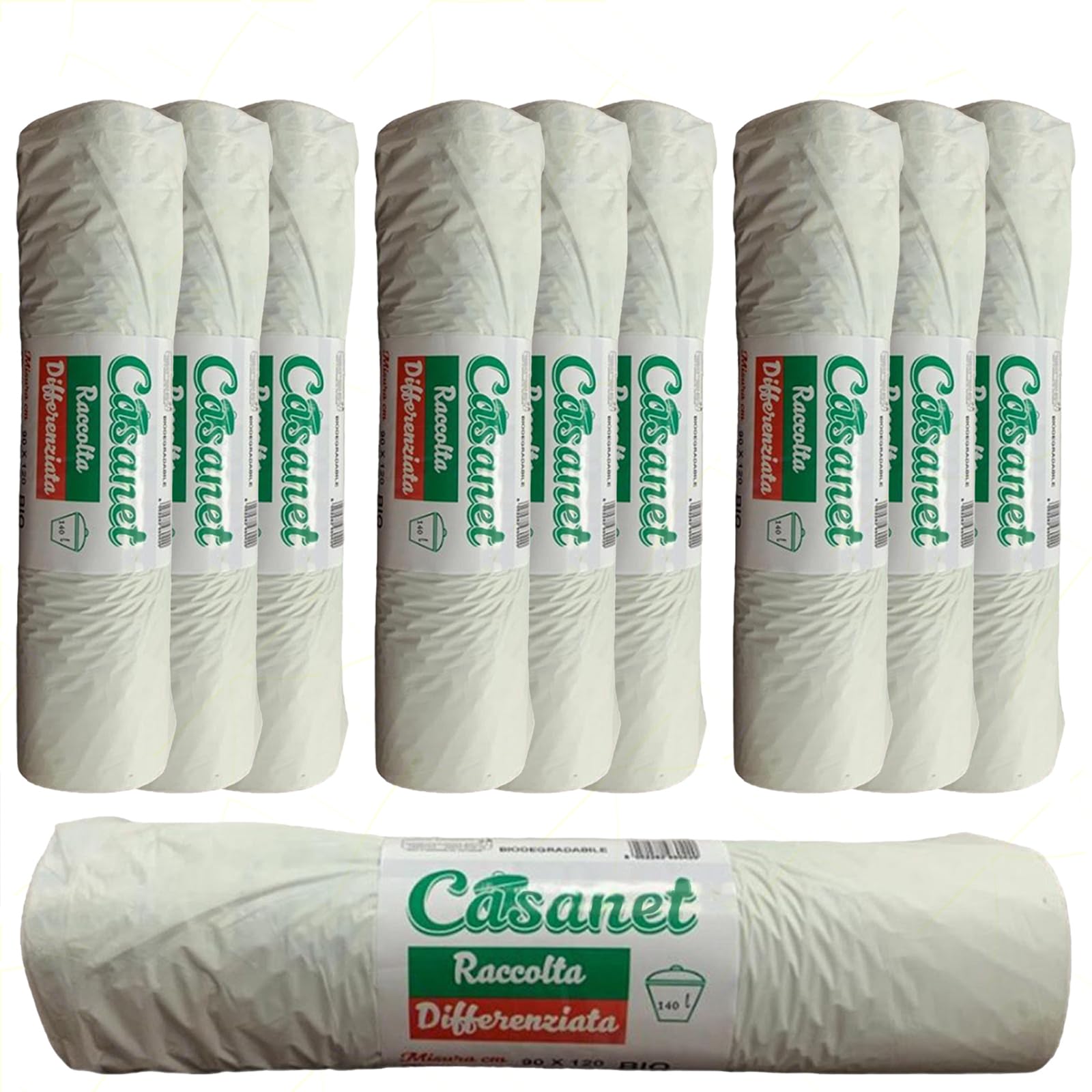 Sicignano 100 Sacchetti Immondizia 140 Litri 90x120 cm Ecologici Biodegradabili, Compostabili, in Mater-B, Sacchi Spazzatura Umido Indifferenziata Rifiuti Organici