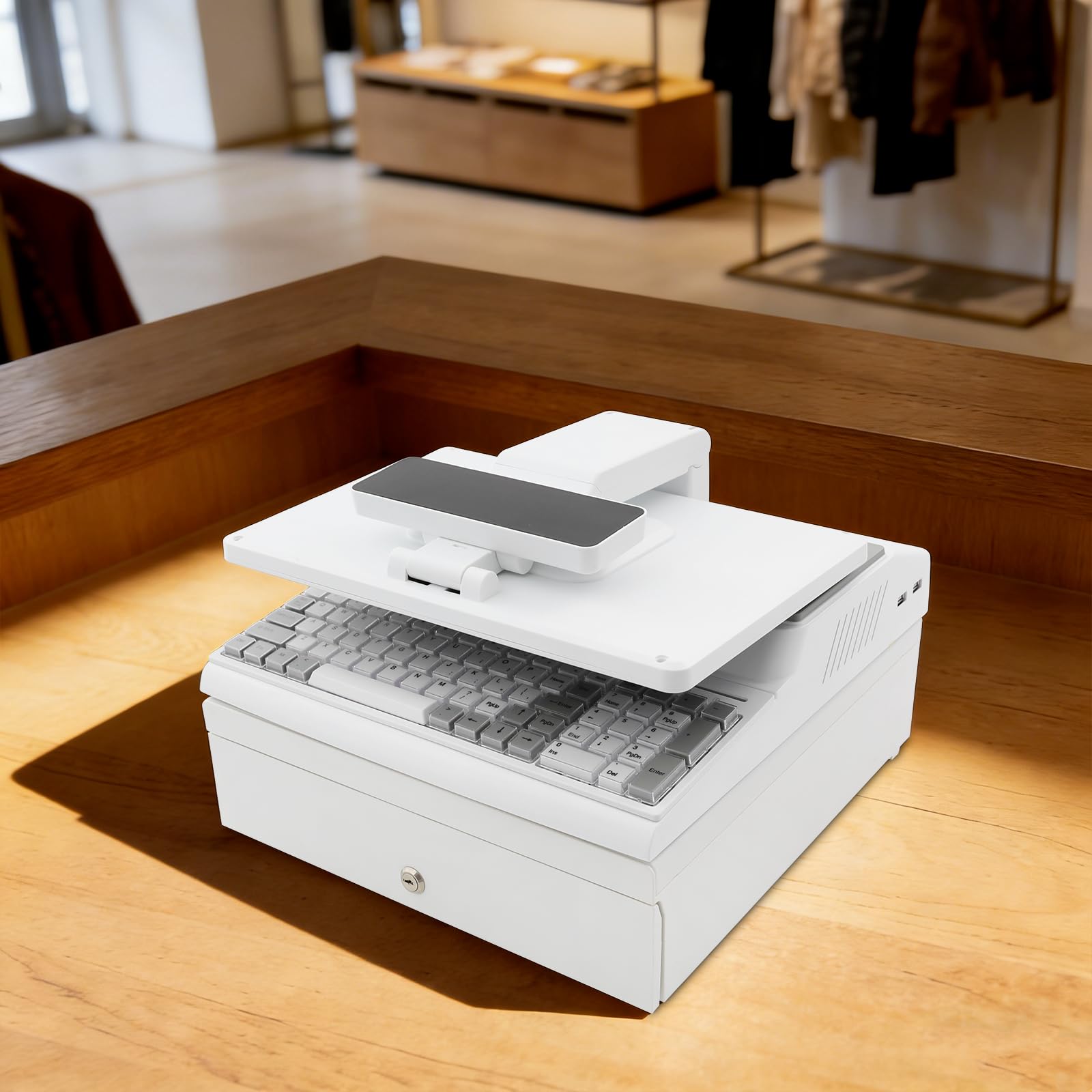 Caja registradora electrónica con pantalla táctil e impresora de recibos para caja registradora | POS con pantalla táctil LCD de 14 pulgadas, pantalla LED para clientes e impresora integrada para pequeñas empresas