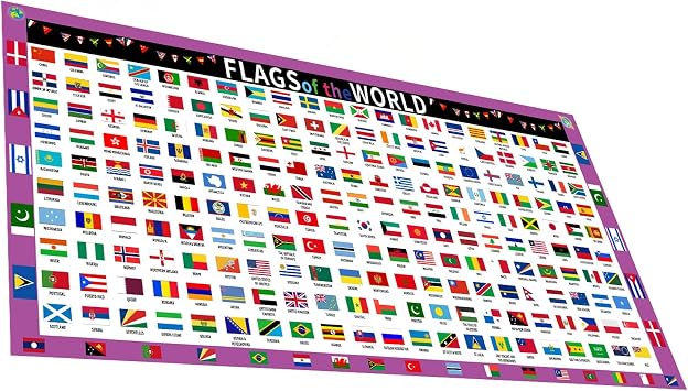 SANTSUN Flags of the World Poster, Laminated, 17"x24", Educational Charts for Classrooms, Home School Decor, Back to School Supplies