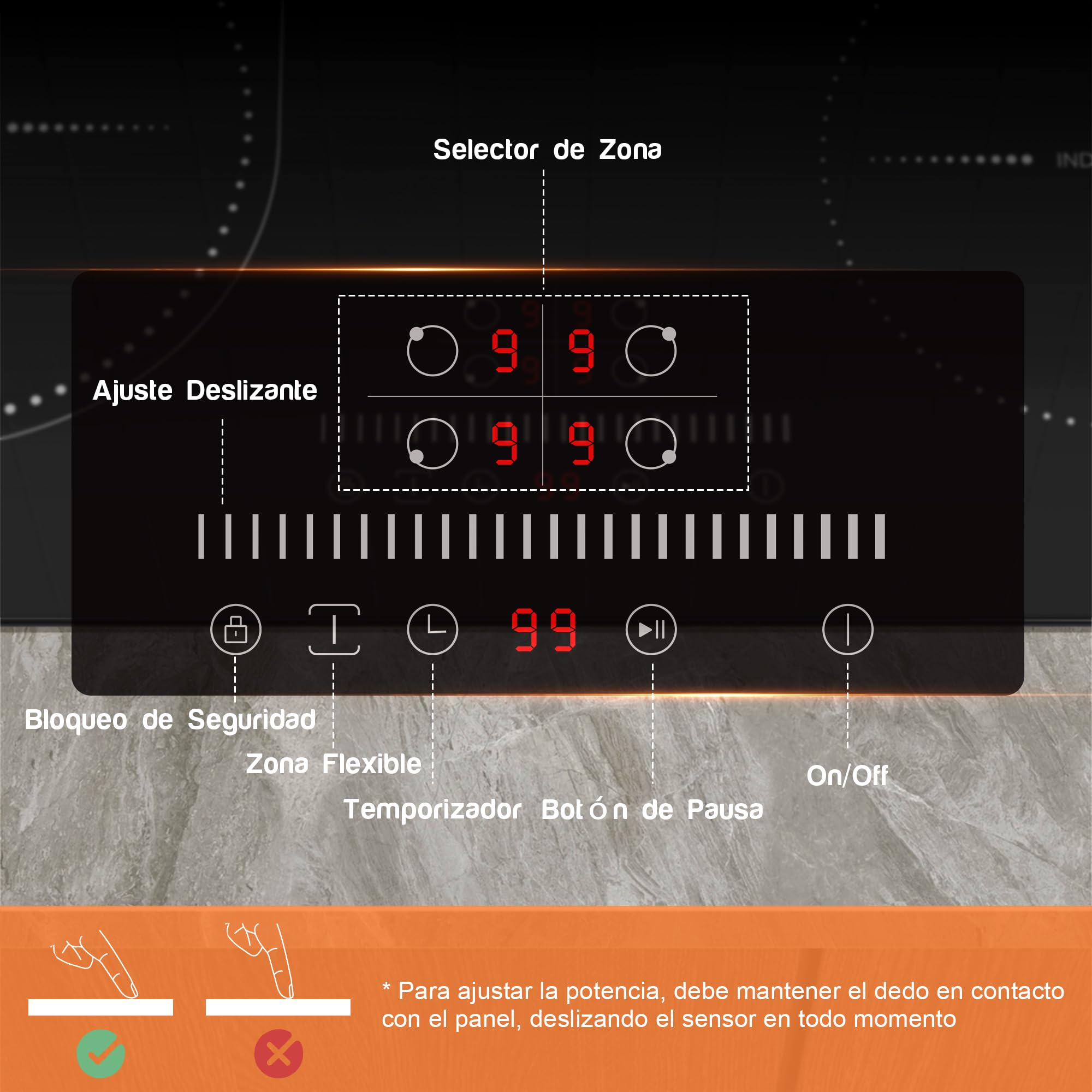 NOXTON Placa induccion 4 fuegos con Zona flexible, indduccion 60 cm, Temporizador, Cierre de seguridad, Indicación de temperatura residual, Bloqueo de seguridad, 220 V~240 V, 3500 W, Con enchufe — view 4