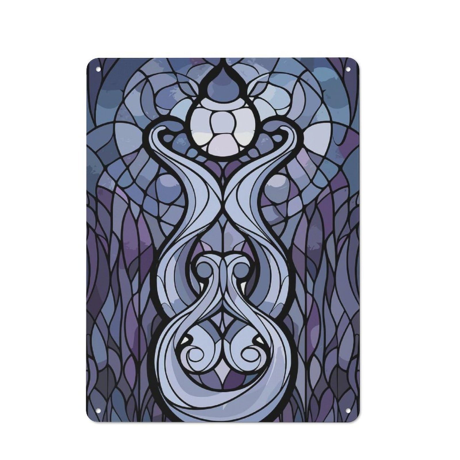 Junmoney Style-6 Retro Art Nouveau Stained Glass Design Vintage Metal Sign 40X30cm, Room Wall Plaque For Flat, Dorm Room, Lounge Or Cafe