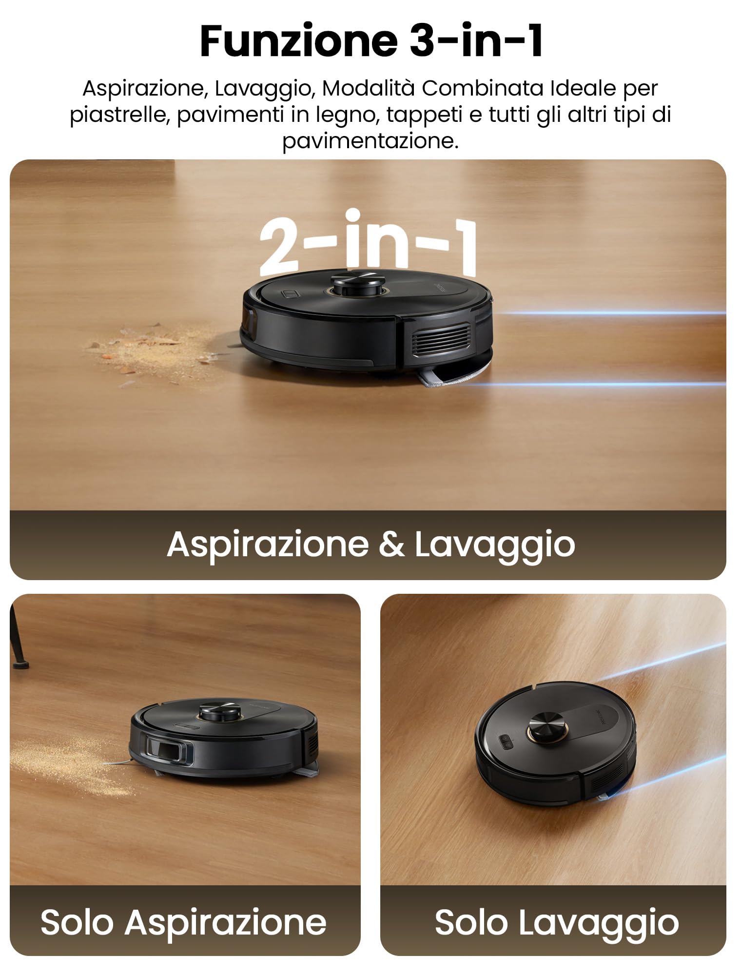 Proscenic Q20 Plus Robot Aspirapolvere Lavapavimenti con Mappatura 10000Pa, 200 Minuti Autonomia, Senza Sacco,Aspirapolvere Robot Lavapavimenti Mappatura con Stazione per Tappeti/Pavimenti