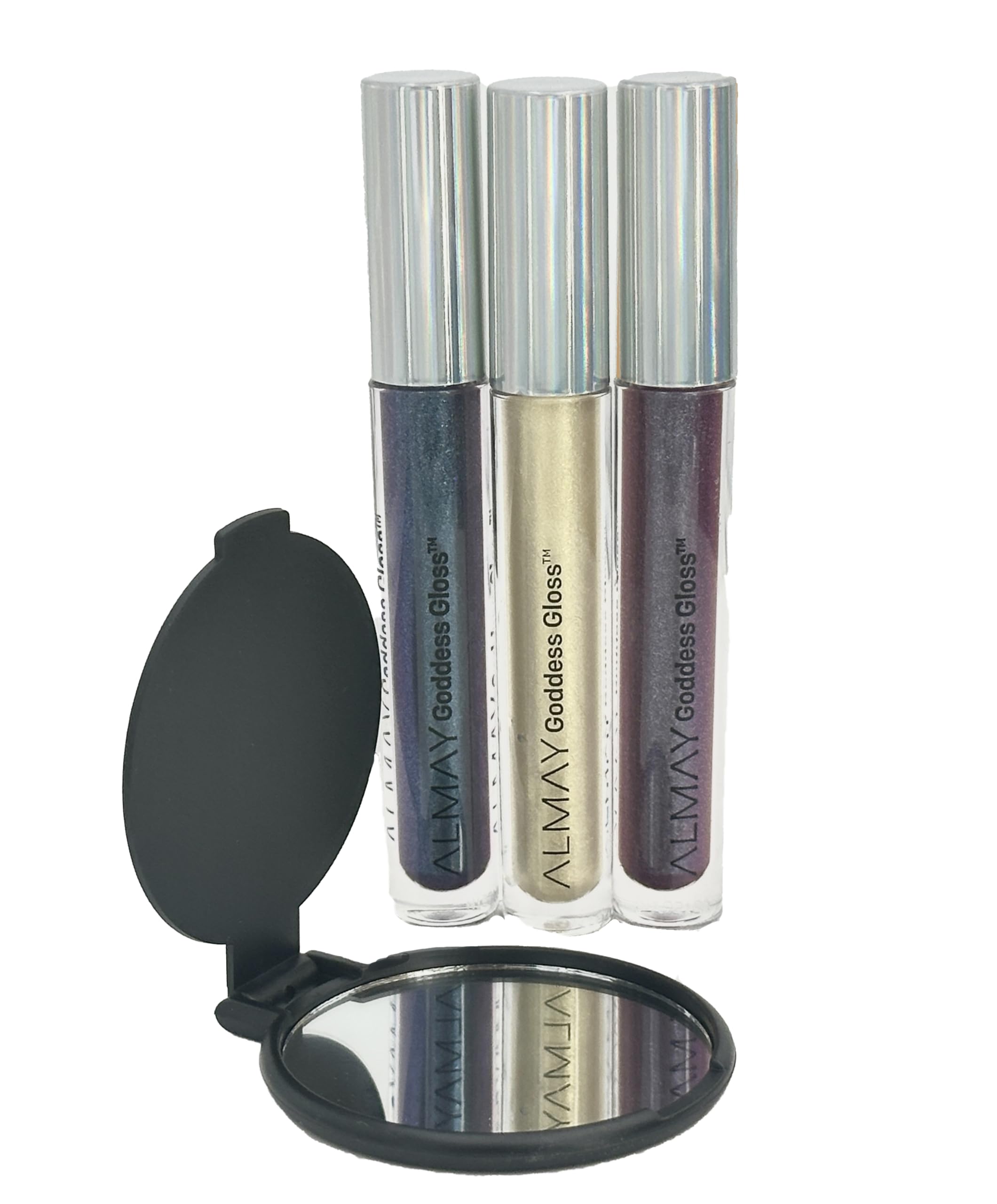 GoodGrabs Multi-Pack of Almay Goddess Gloss - Ethereal, Gilded & Enchanted - Bundle with 2.5 Compact Mirror (Mirror Color Will Vary)