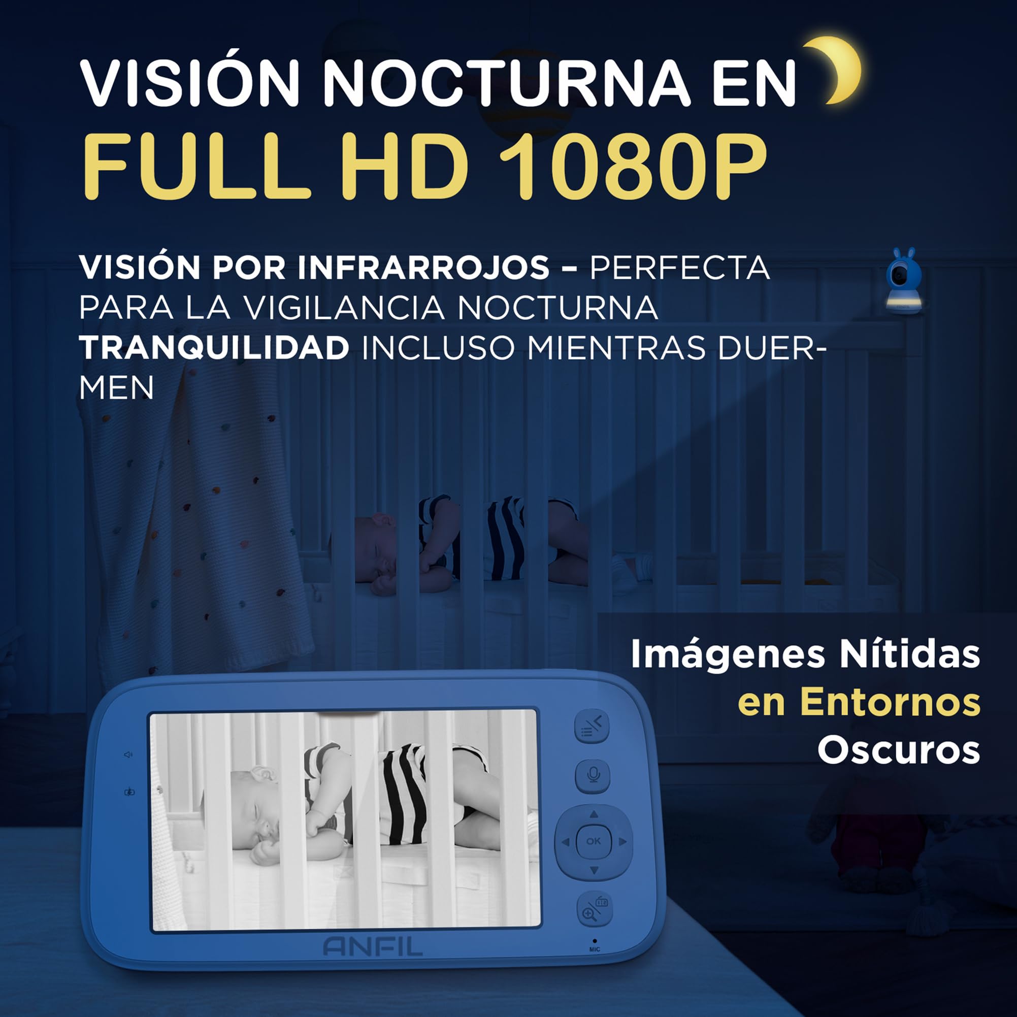 Cámara Vigilancia Bebé con Monitor – Pantalla 5", Visión Nocturna, Audio Bidireccional, Sensor de Temperatura, VOX, Cámara Bebé Sin WiFi, Intercomunicador, Baby Monitor, Vigilabebés