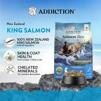 Addiction Salmon Bleu Grain-Free Dry Dog Food - Rich in Prebiotics to Support Skin, Coat & Cognitive Health - Salmon Recipe for All Dog Life Stages - Made in New Zealand 4lb - 2 Packs