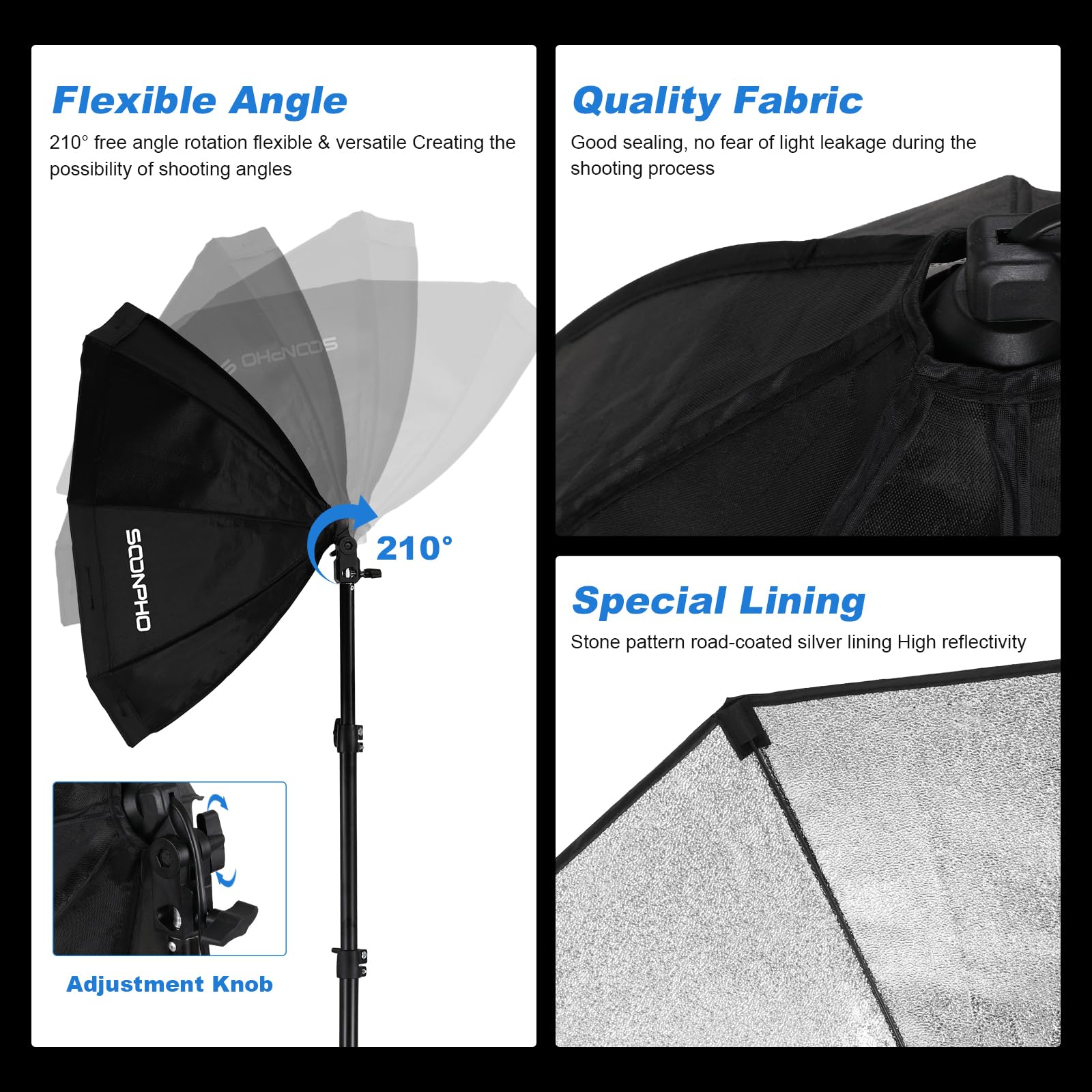 Soonpho softbox set studio fotografico, set di luci fotografiche softbox ottagonale con stativi 22inch/55cm, luci da studio 3000-6000K per riprese video in studio, 2 luci fotografiche 85W