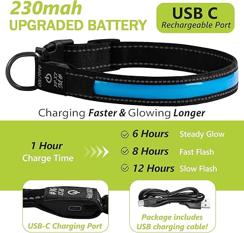 Miniatura 3 de Collares de perro con luces LED brillantes, collares de perro iluminados para la noche, collar recargable con luz para perros pequeños (azul,