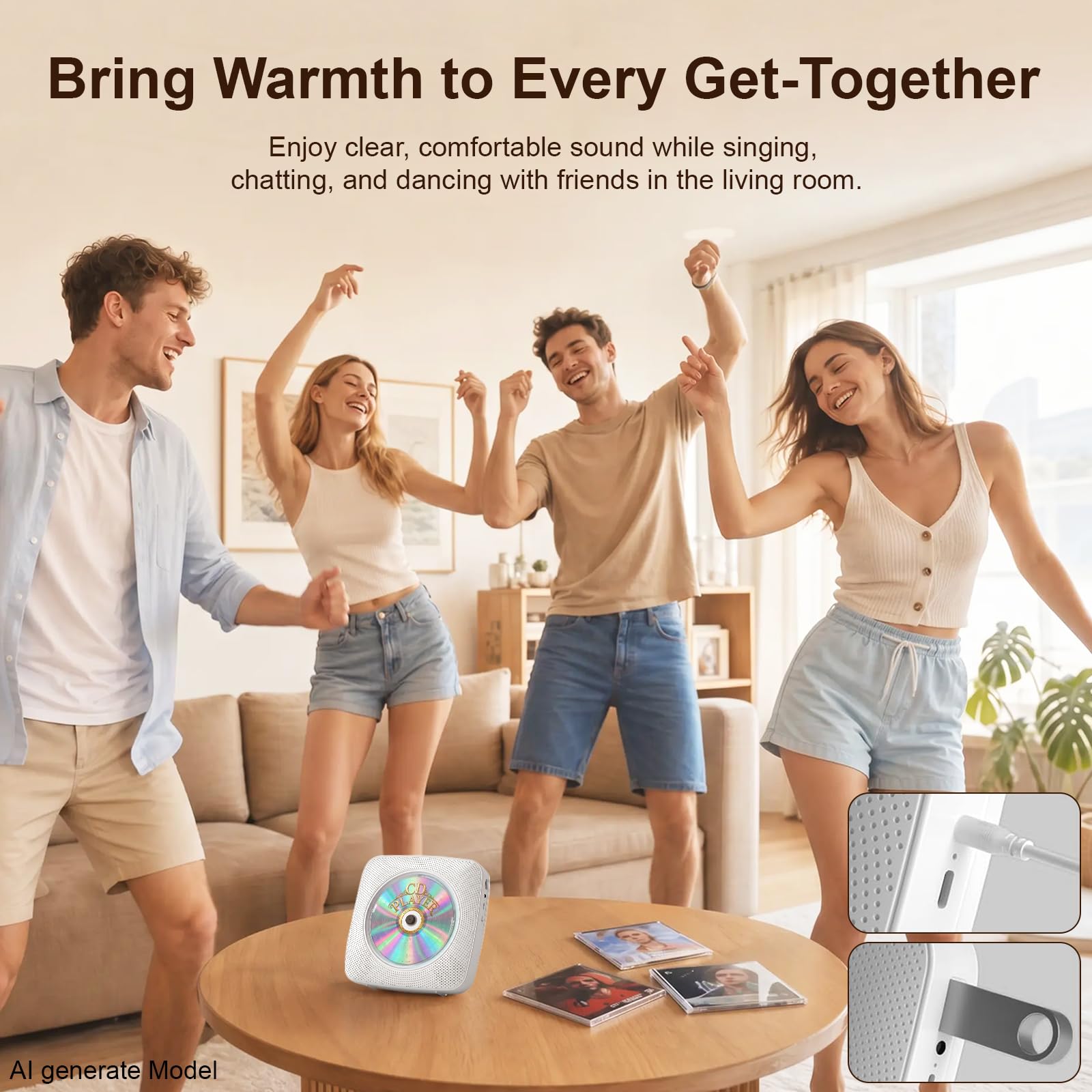 Gueray Desktop CD Player Bluetooth CD-Spieler mit Lautsprechern für Zuhause 1800mAh Tragbarer CD-Player mit AUX USB Kopfhörer Jack FM Radio mit Fernbedienung Staubschutz LCD Display für Kinder-Weiß