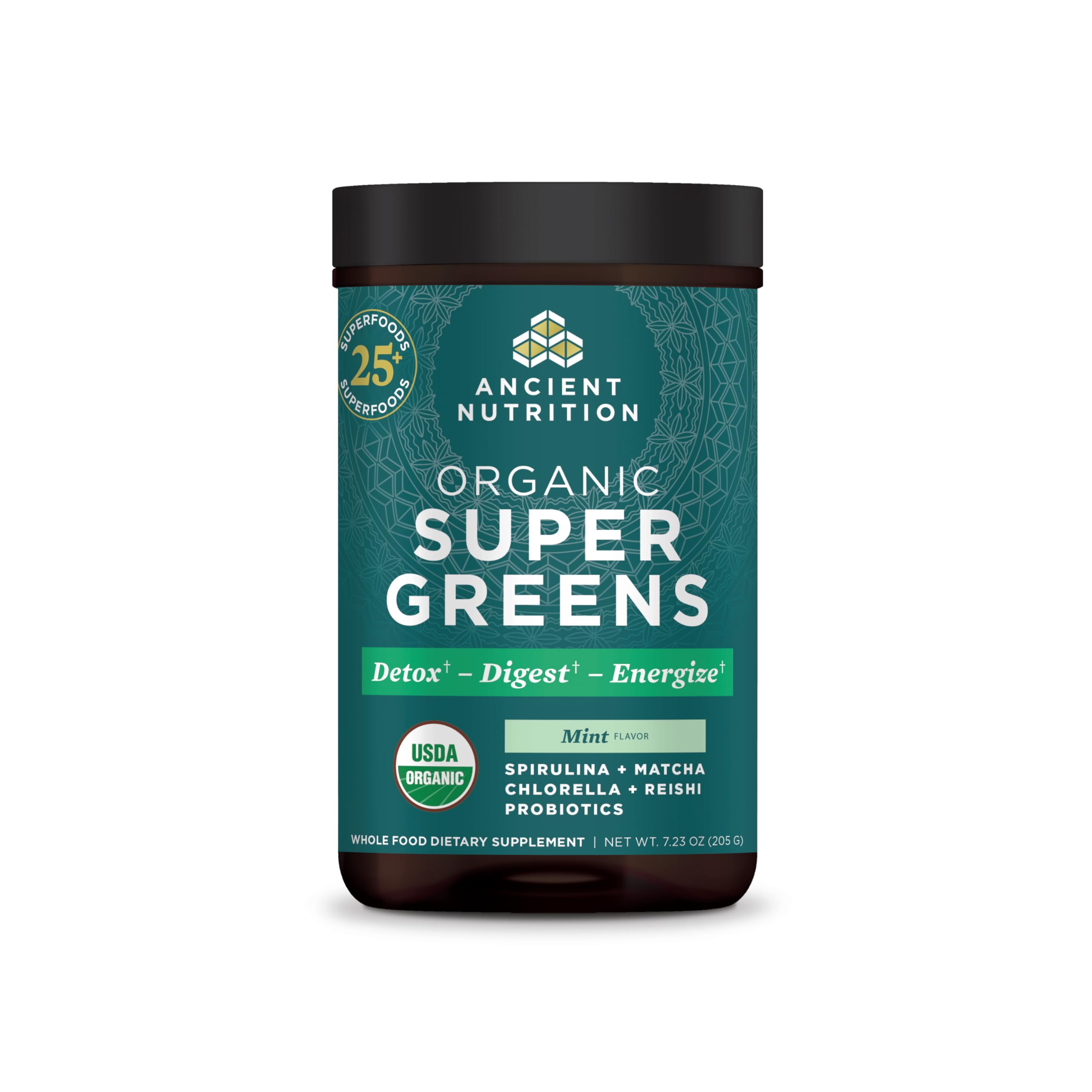 Ancient Nutrition Organic Super Greens Powder, Probiotics, Mint Peppermint 25 Servings (7.23 Ounce)