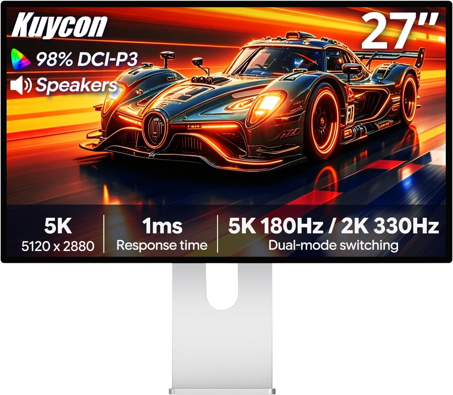 P27Z 27’’ 5K Glossy Monitor, Dual Mode Monitor UHD 180Hz/ FHD 2K 330Hz, IPS Panel, Built-in Speakers, 10-Bit Color, 99% sRGB, 98% DCI-P3, 218PPI, HDR, 1ms, 1500:1 (Honeycomb - with Stand)