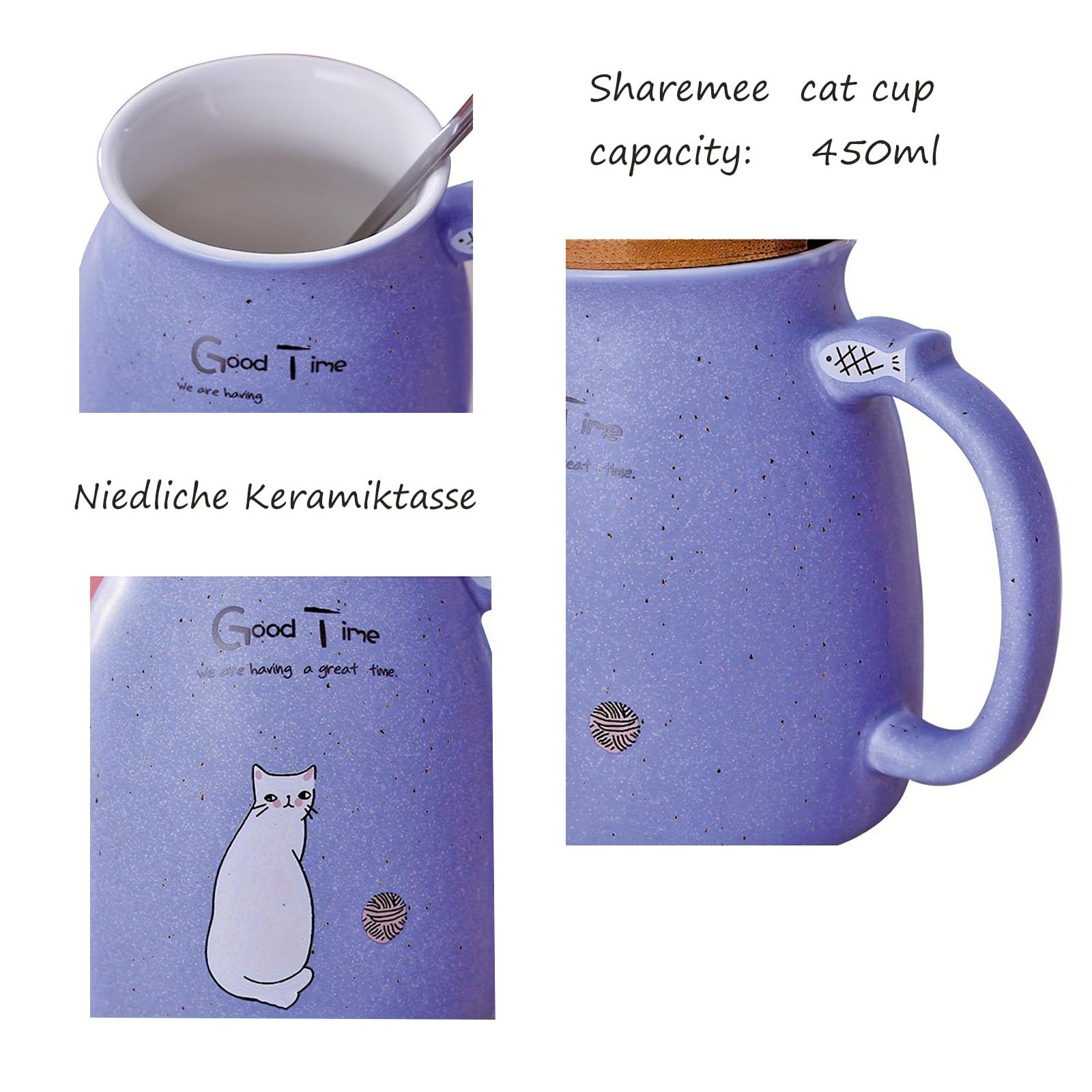 Arawat Kat Mok Met Deksel Schattige Kat Mok Gift 400ml Keramische Koffiemok Met Lepel & Onderzetter Kerstmis Cacao Thee Koffie Mok Schattig Verjaardagscadeau Voor Vriendin Vrouwen Meisjes