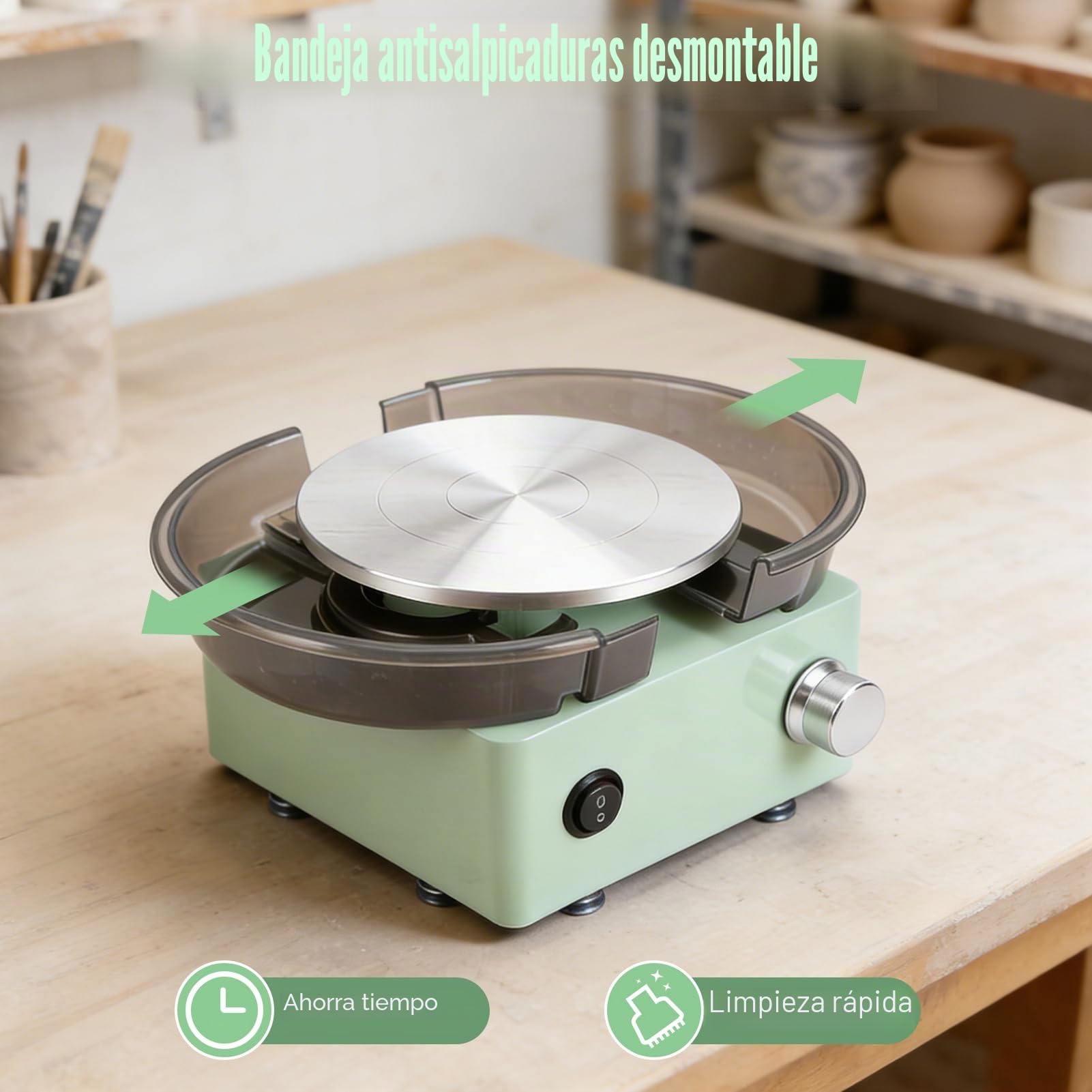 Mini Torno de Cerámica Eléctrico para Principiantes, Kit de Alfarería Completo con 15cm de Plato Giratorio, 0-300 RPM Velocidad Ajustable, Electric Potter's Lathe con Arcilla y Herramientas para DIY