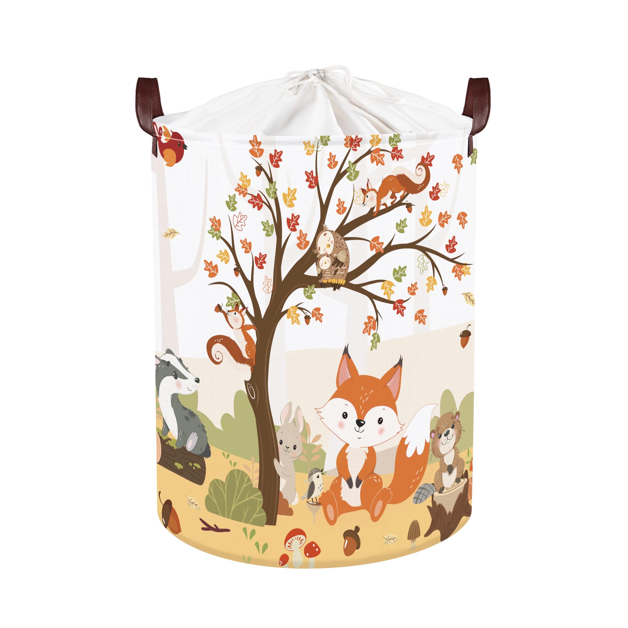 Clastyle Forest Animal Baby Laundry Hamper Collapsible Tree Clothes Kids Storage Basket Waterproof Boys Girls Toy Box for Nursery Room Fox Squirrel