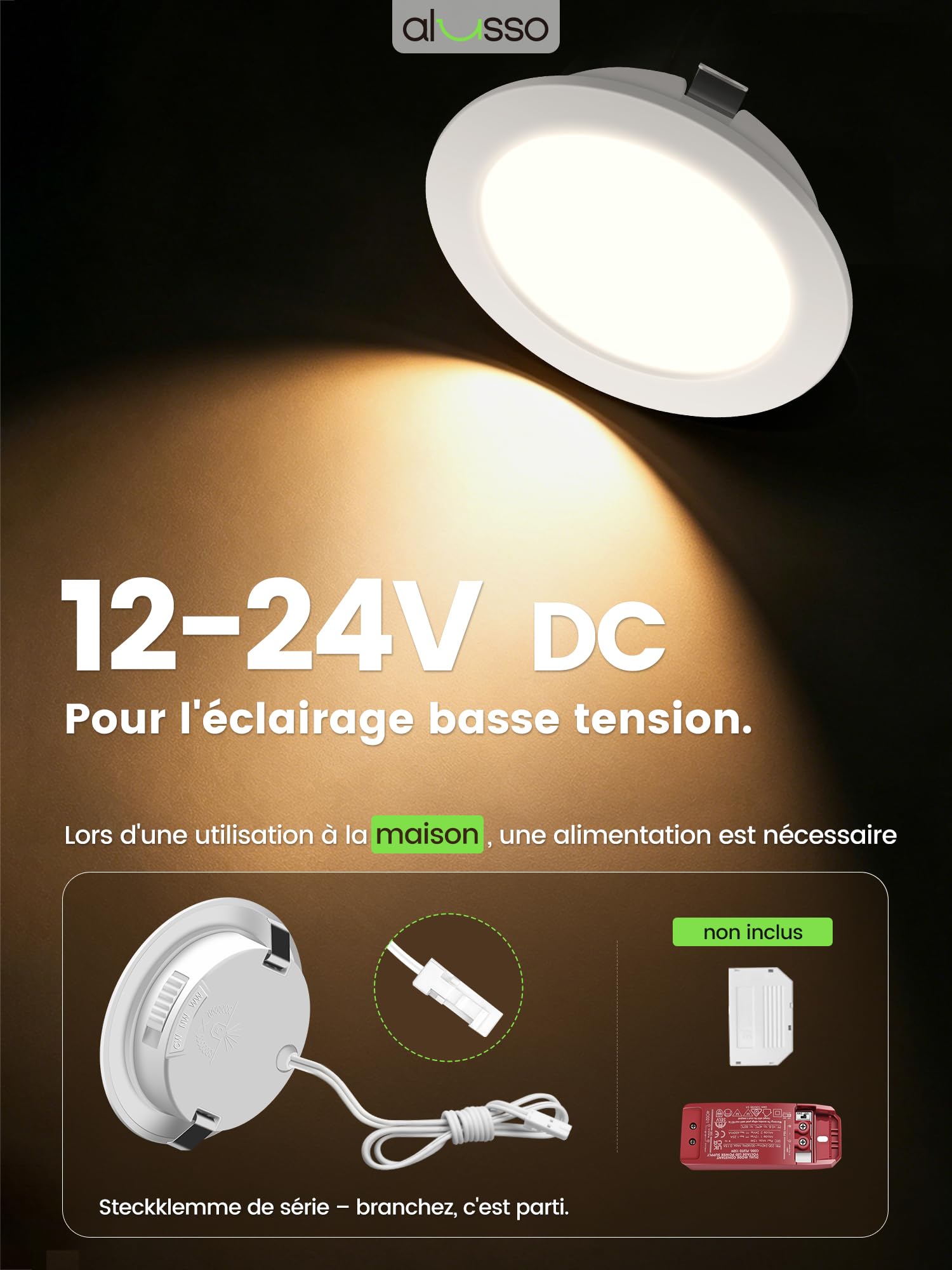ALUSSO Lot de 6 spots LED encastrables 12V 4W équivalent 40W 3000K 4000K 6000K Blanc