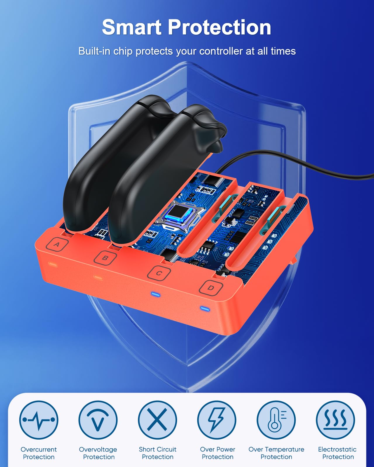 [Adatto per Switch 2&1] 4 in 1 Controller Stazione di ricarica per Nintendo Switch 2/Switch1/OLED, WAXITY Caricatore orizzontale magnetico veloce per Joy Con 2&1 con cavo di ricarica USB (arancione)