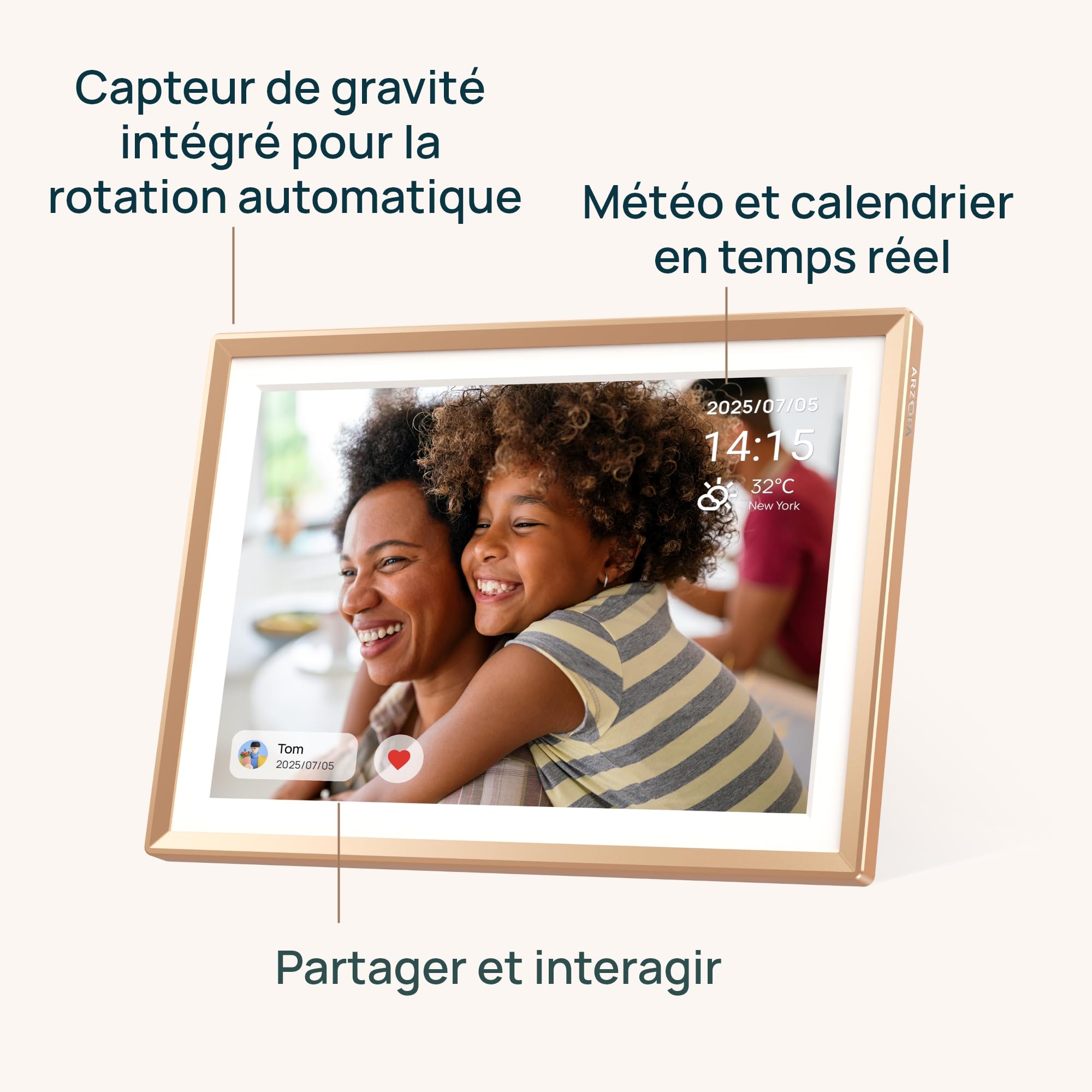 ARZOPA Cadre Photo Numérique Connecté Stockage Cloud Gratuit et Illimité HD Écran Tactile Cadre Numérique Photo en Metal Partager Photos Vidéos Illimitées Cadeau Personnalisé Parfait 10,1" - D10 Gold