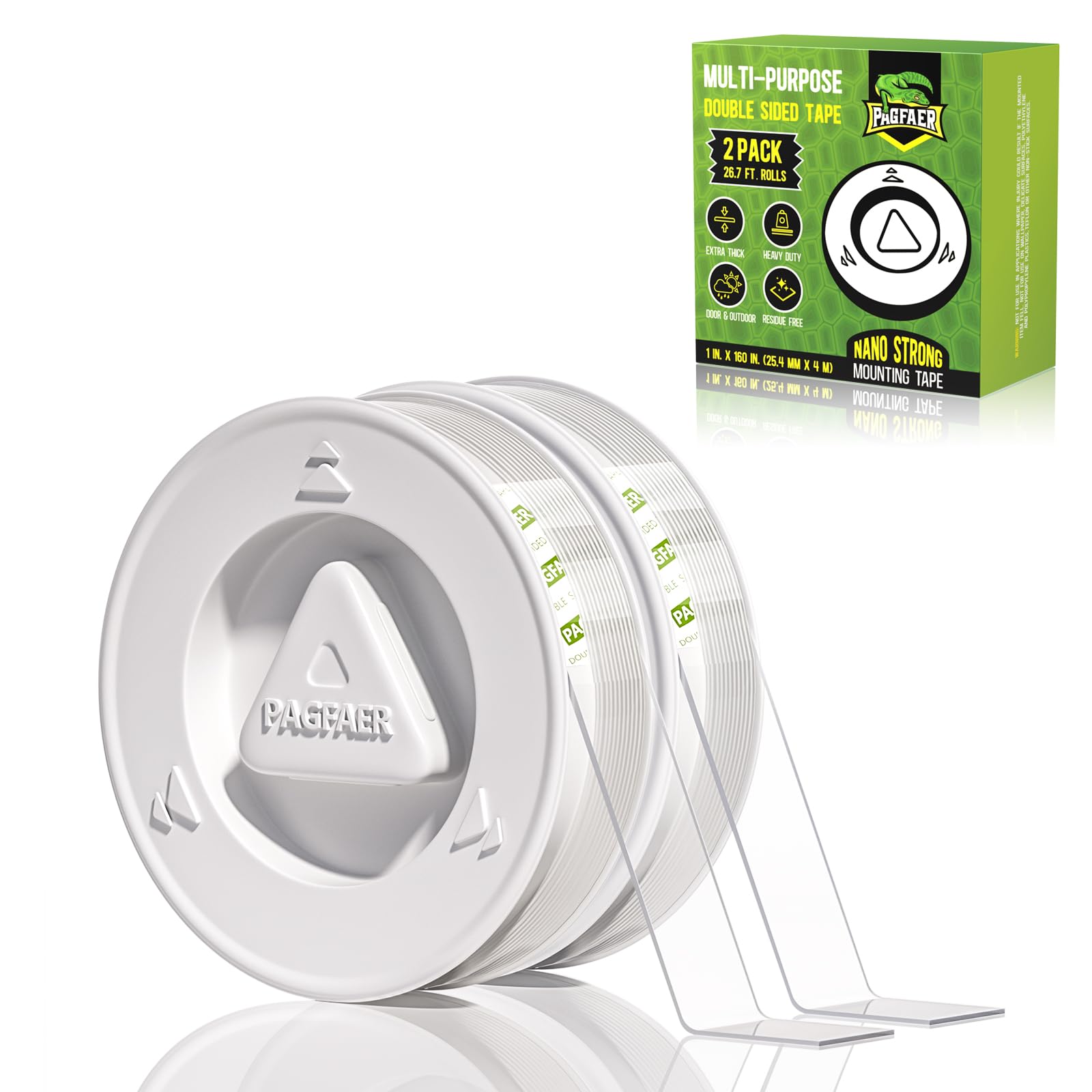 PAGFAER Double Sided Tape Heavy Duty, 2 PCS Extra Large 160 Inch Nano Tape, Transparent Strong Double Sided Adhesive Mounting Tape, Clear Picture