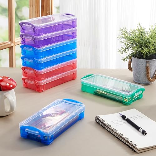 Miniatura 10 de Gueevin Caja de lápices de plástico de gran capacidad, caja de lápices de plástico transparente, caja de crayones con tapa hermética a presión, para