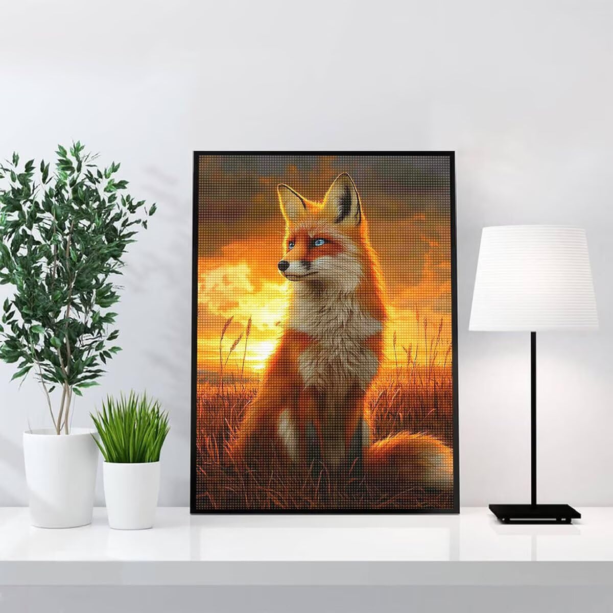 Diamond Painting Kit Completo, Diamond Painting Fox, 5D Quadrato Pittura Diamante Kit Manualidades Adultos DIY Diamantini Crystal Art Disegni Ricamo Punto Croce Artigianale, 60x90cm Tramonto j0-840