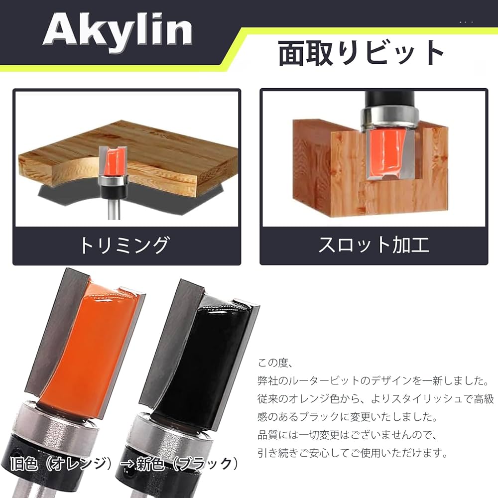 Amazon | Akylin トリマービットセット 6mm軸 コロ付ストレートビット