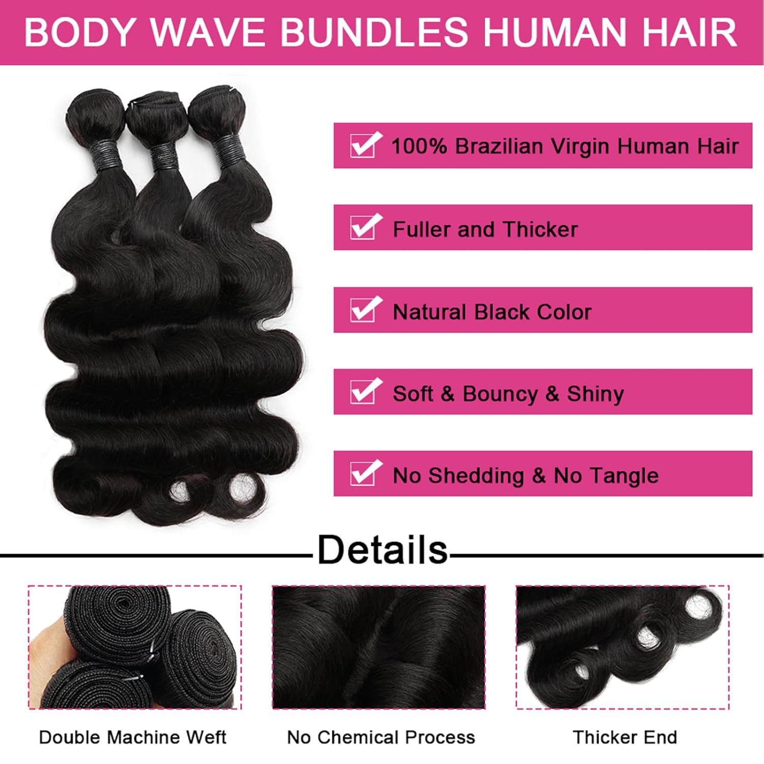 Body Wave Bundles Human Hair 16 18 20 Inch 100% Unprocessed Raw Vietnamese Human Hair 3 Bundles Body Weave Remy Virgin Hair Natural Black Color For Black Women