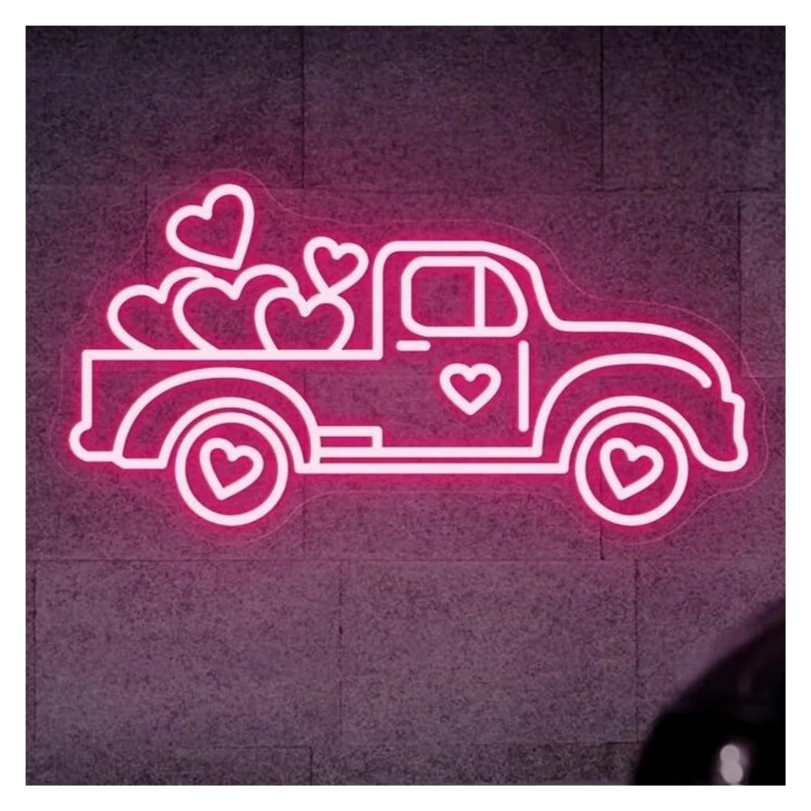 LEMST Signs Lamp Truck with Heart Neon Sign, USB Powered Adjustable Brightness Truck Neon Sign Beach Party Decor(B,27cmx50cm)