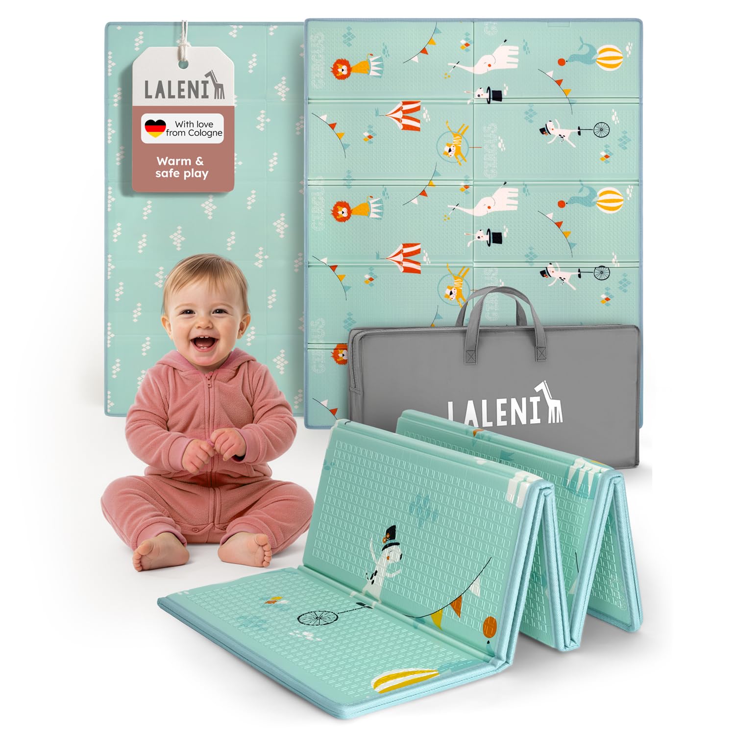 Laleni Baby Crawling Mat 150 x 180 x 1 cm, Foldable Waterproof playmat, Insulating and Soft, for Indoor & Outdoor use – Circus Motif
