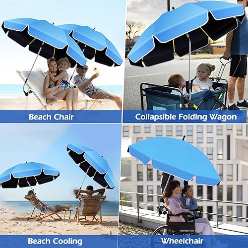 Miniatura 7 de Paraguas de 360 de protección ajustable Cochecito, 48.8" silla de playa sombrilla con abrazadera, alta protección UV. 3 áreas ajustables 180+360