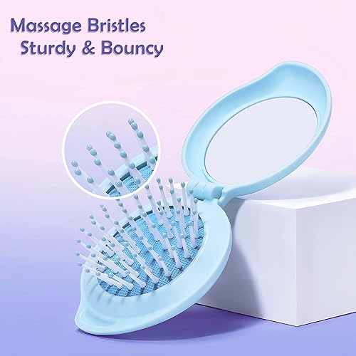 Miniatura 3 de Arthaxi Mini cepillo de pelo con espejo para bolso, relleno de calcetines para mujeres, regalos para adolescentes, espejo pequeño y compacto con
