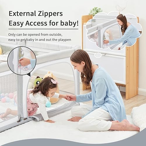 Miniatura 5 de Corralito plegable de 79 x 59 pulgadas para bebés y niños pequeños, corralito ajustable para niños pequeños de 1 a 3 años, patios de juegos para