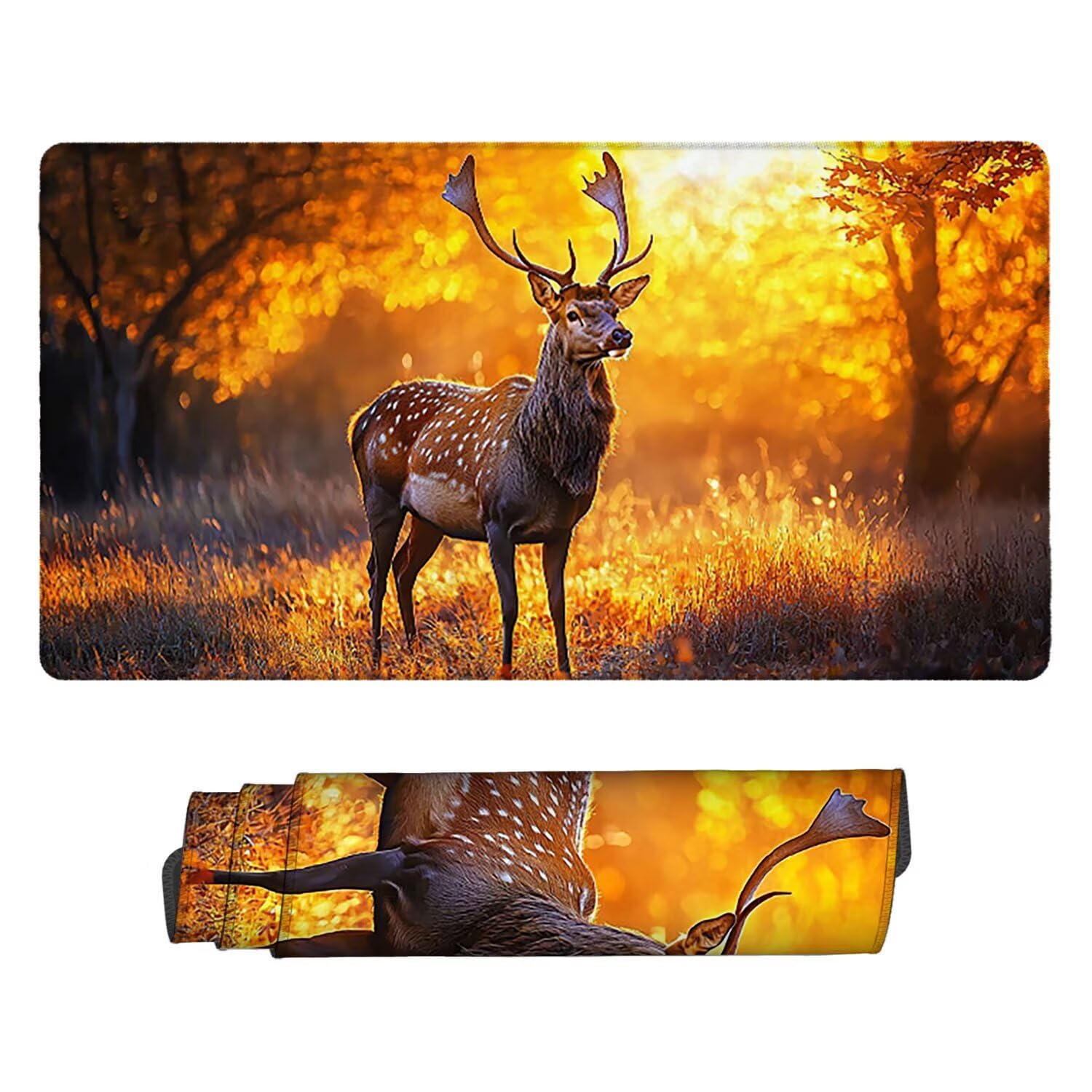Gamingowa podkładka pod mysz, 1200 x 600 mm, XXL, przedłużona, duża podkładka pod mysz, szyte krawędzie, antypoślizgowa gumowa podstawa, ochrona do biura domowego (zachód słońca, jelenie) Z-880