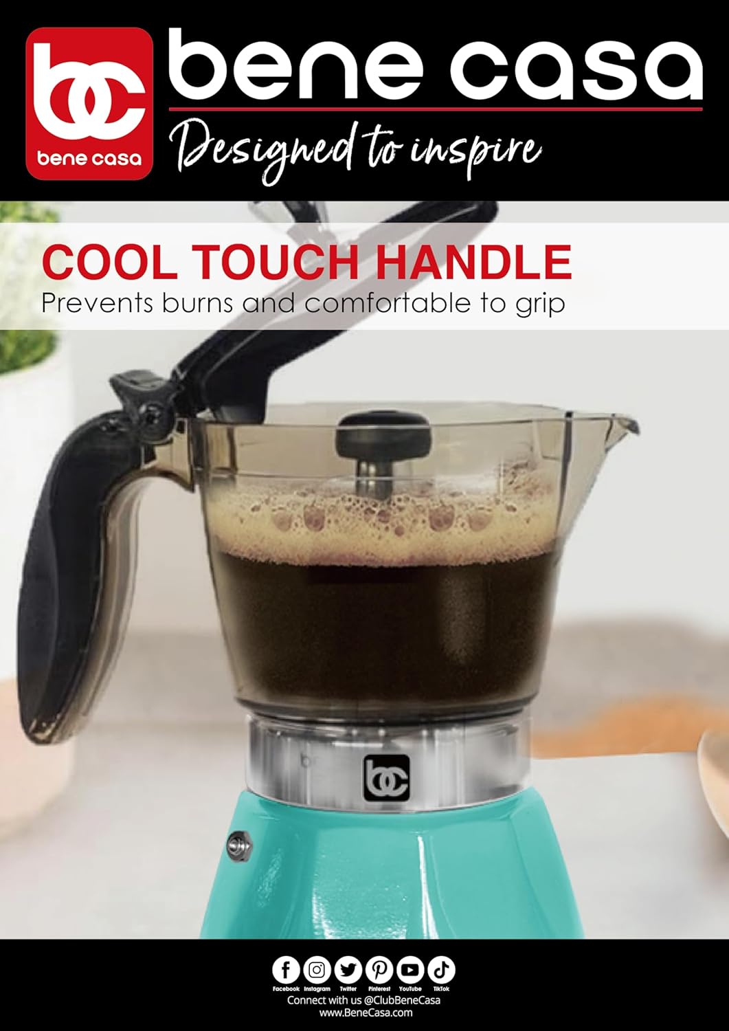 Bene Casa Teal Portable Electric Espresso Maker/Cafetera, 1-3 Cups/Shots (1, TEAL)