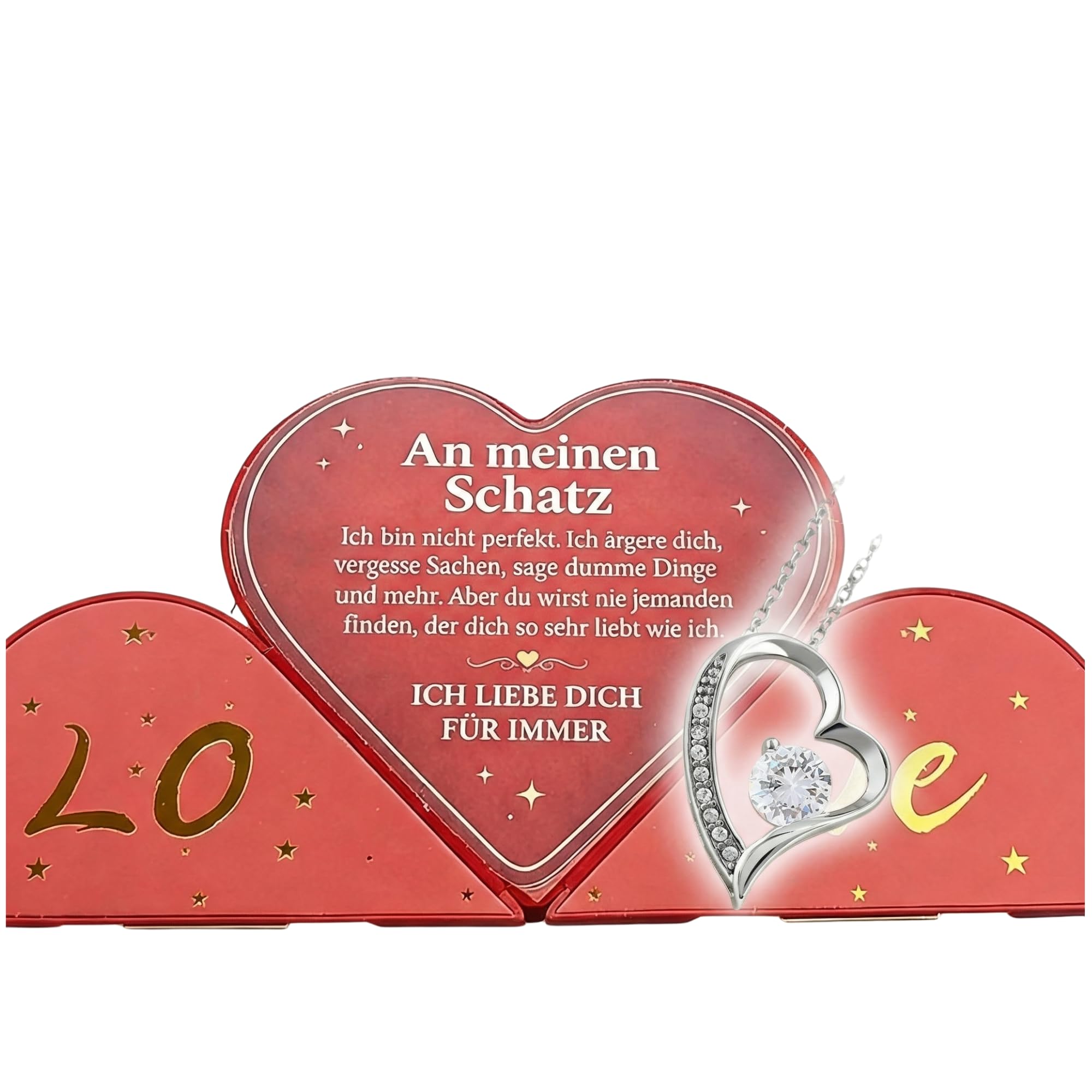Geschenk für Freundin Frau - Herzförmige Box mit Ewiger Rose & Silber Herzkette, Schmuck Geschenkidee mit Liebesbotschaft für Geburtstag, Jahrestag, Valentinstag & Weihnachten
