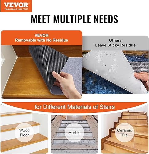 Miniatura 8 de VEVOR Alfombra antideslizante para escaleras, 8 x 30 pulgadas, camino de escalera interior para peldaños de madera, alfombras antideslizantes para