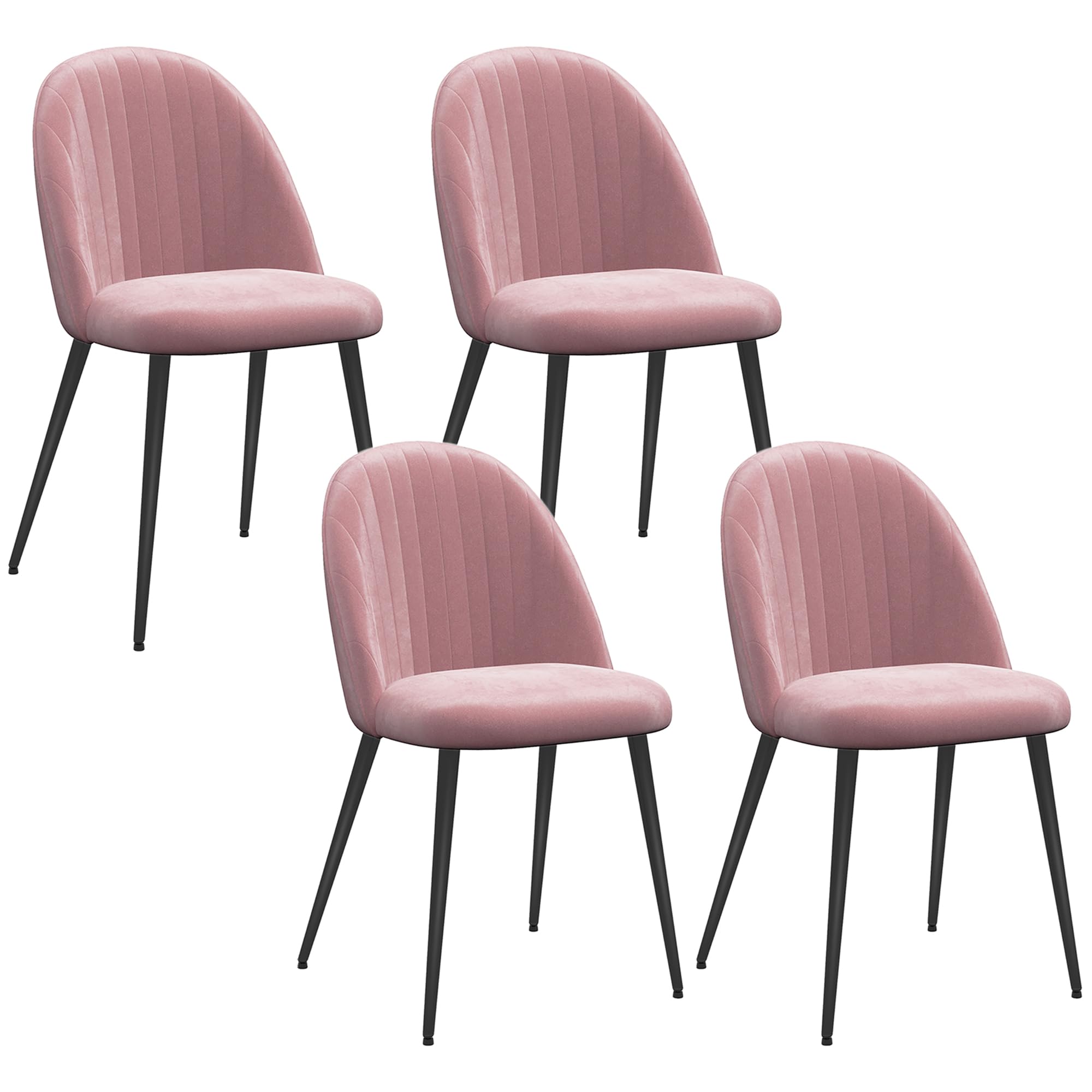 HOMCOM Pack de 4 Sillas de Comedor Modernas Sillas de Cocina Tapizada en Terciopelo con Respaldo Alto y Patas de Acero para Sala de Estar 50x52x83 cm Rosa Palo